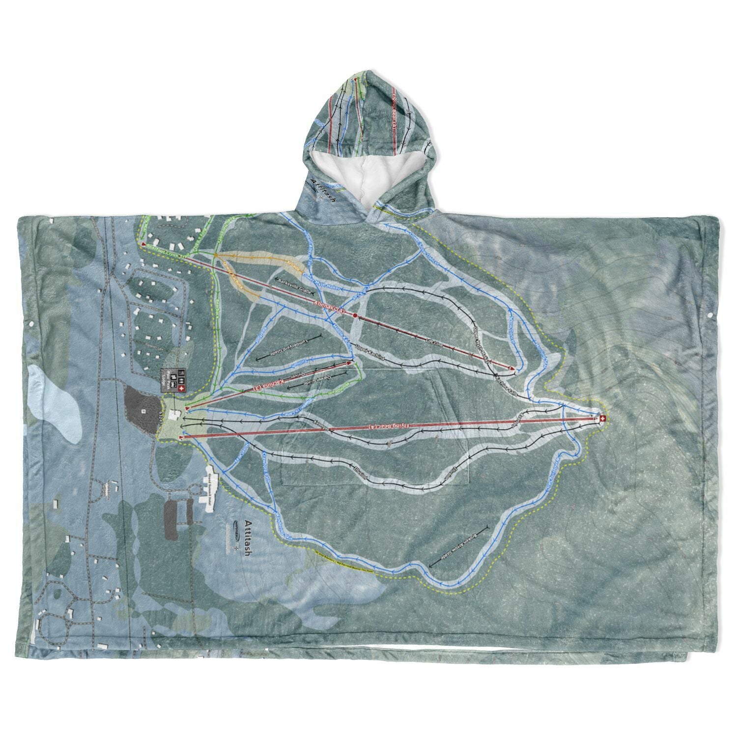Attitash Mountain, New Hampshire Ski Resort Map Flannel Blanket Poncho