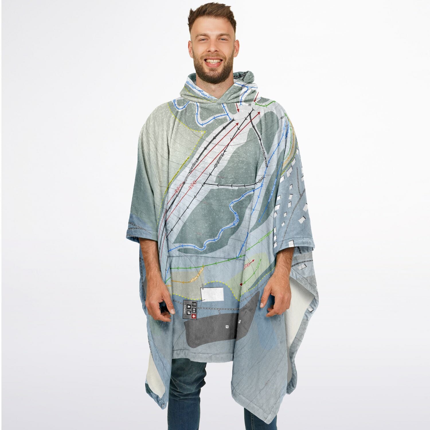 Sommet Gabriel, Quebec Ski Resort Map Flannel Blanket Poncho