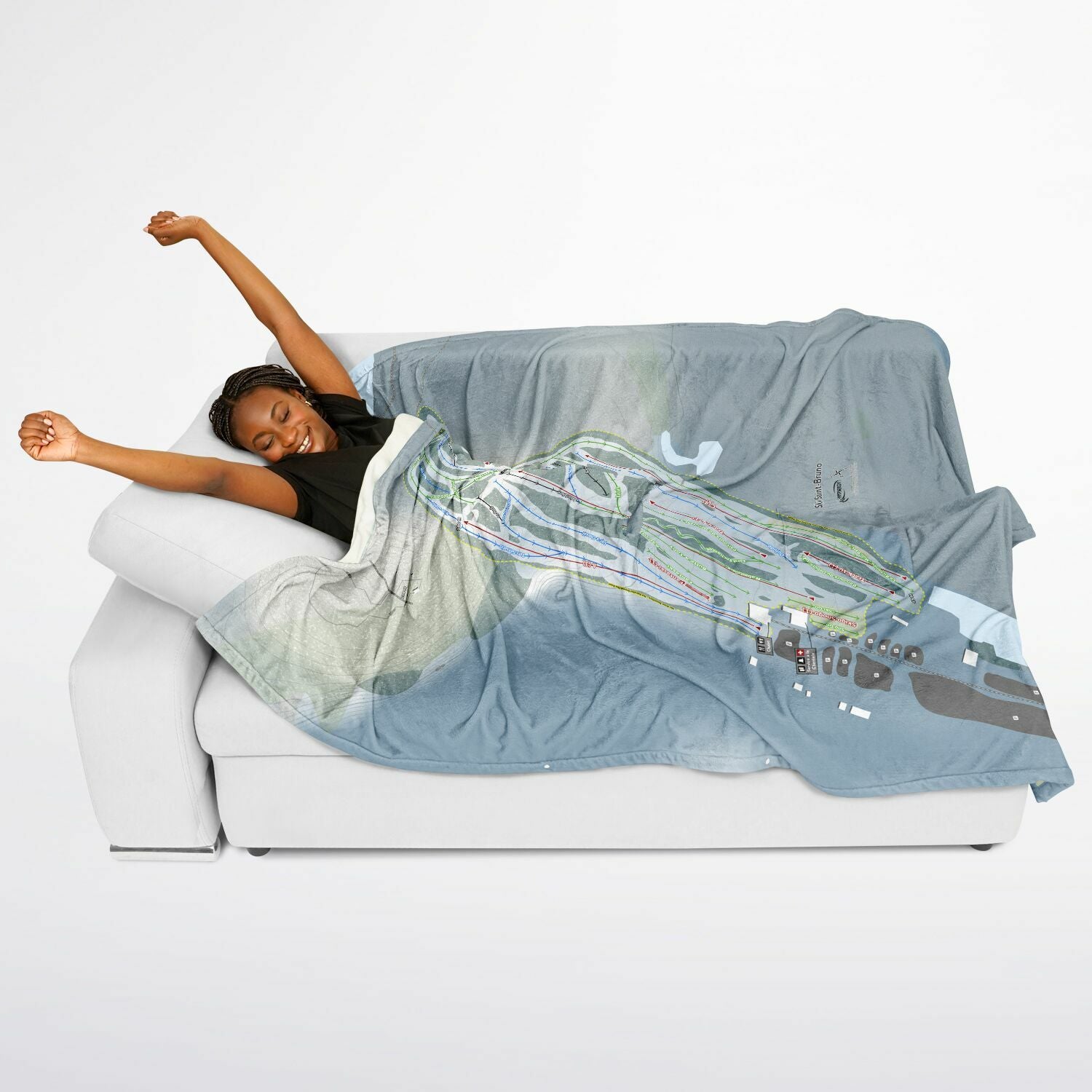 Ski Saint-Bruno, Quebec Ski Resort Map Flannel Blanket Poncho