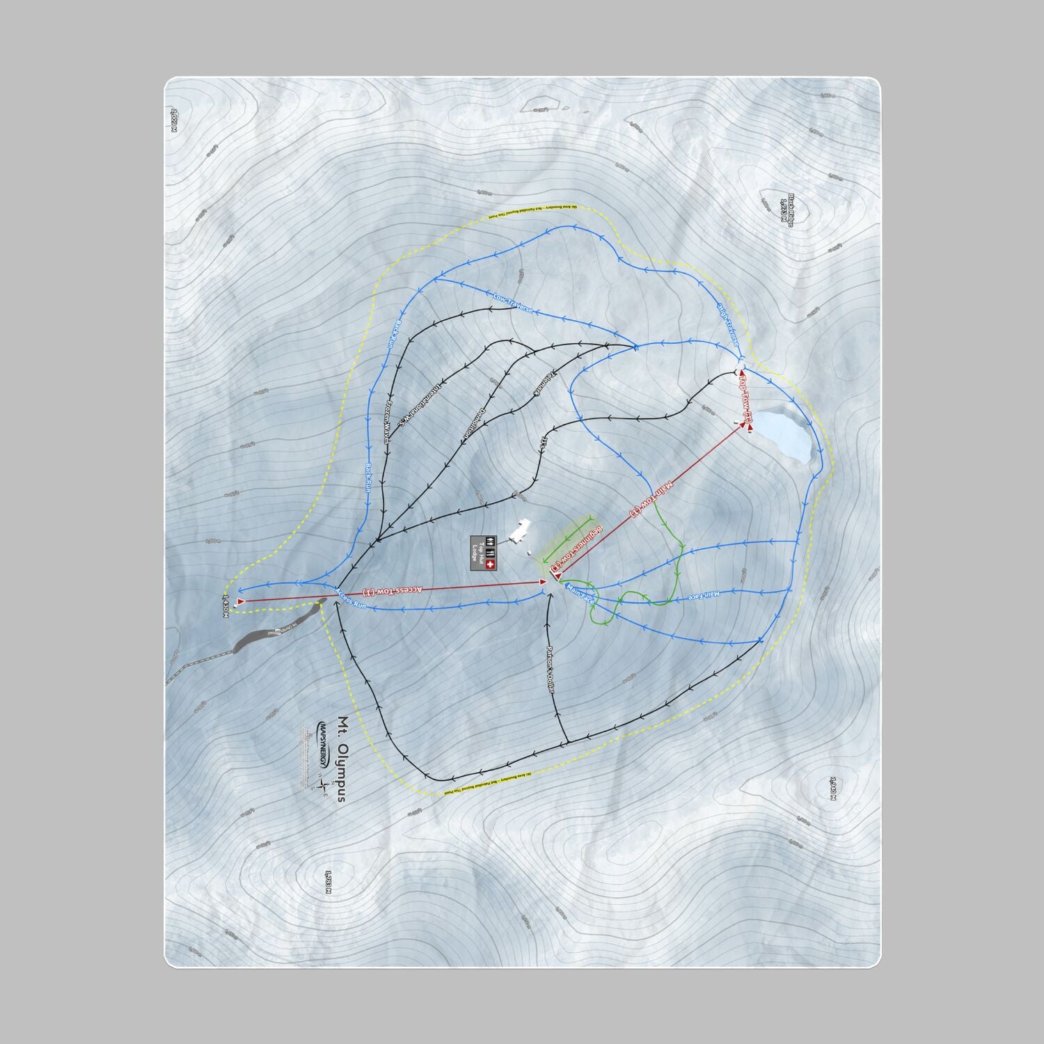 Mt Olympus, New Zealand Ski Resort Map Printed Beach Towel