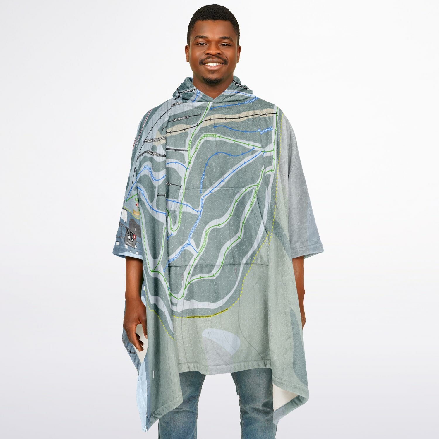 Mont Saint-Mathieu, Quebec Ski Resort Map Flannel Blanket Poncho