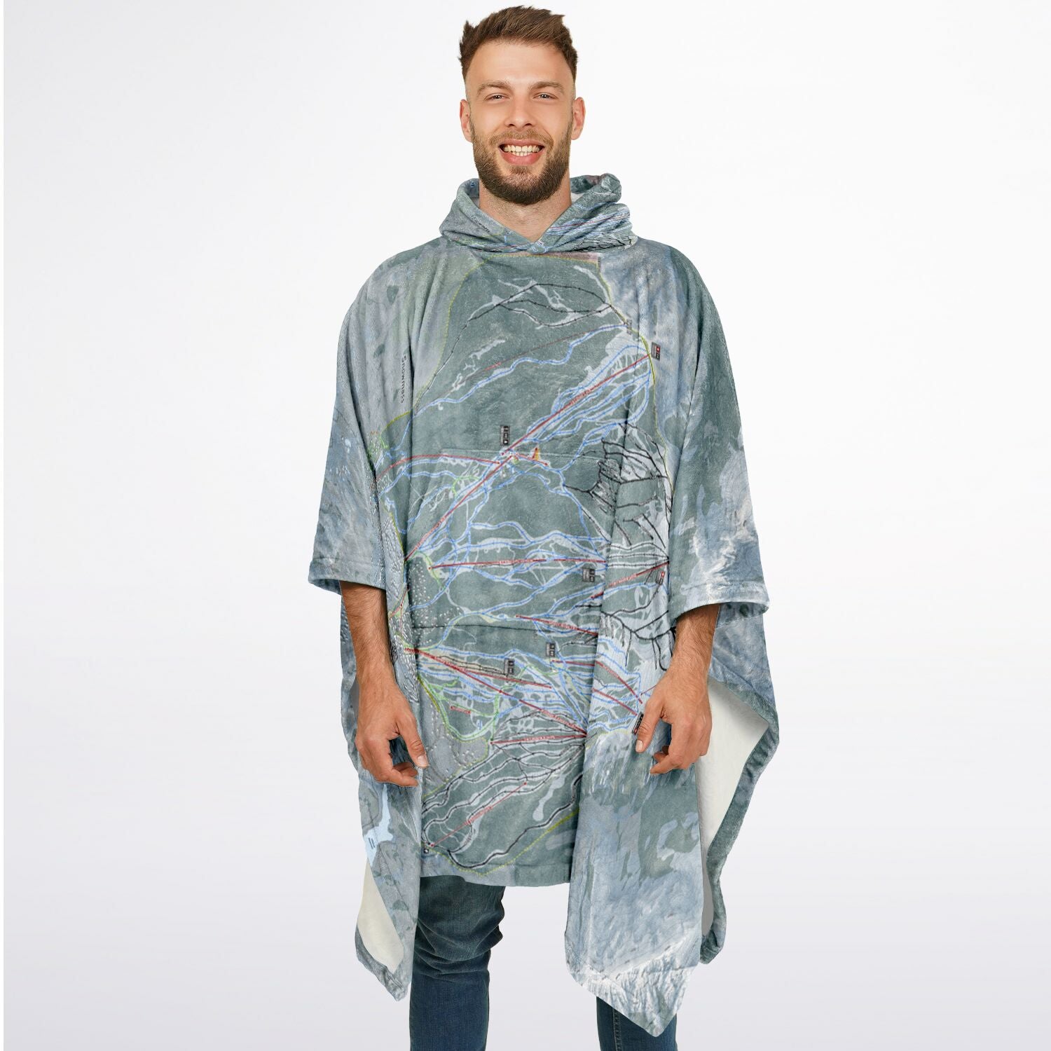 Aspen Snowmass, Colorado Ski Resort Map Flannel Blanket Poncho