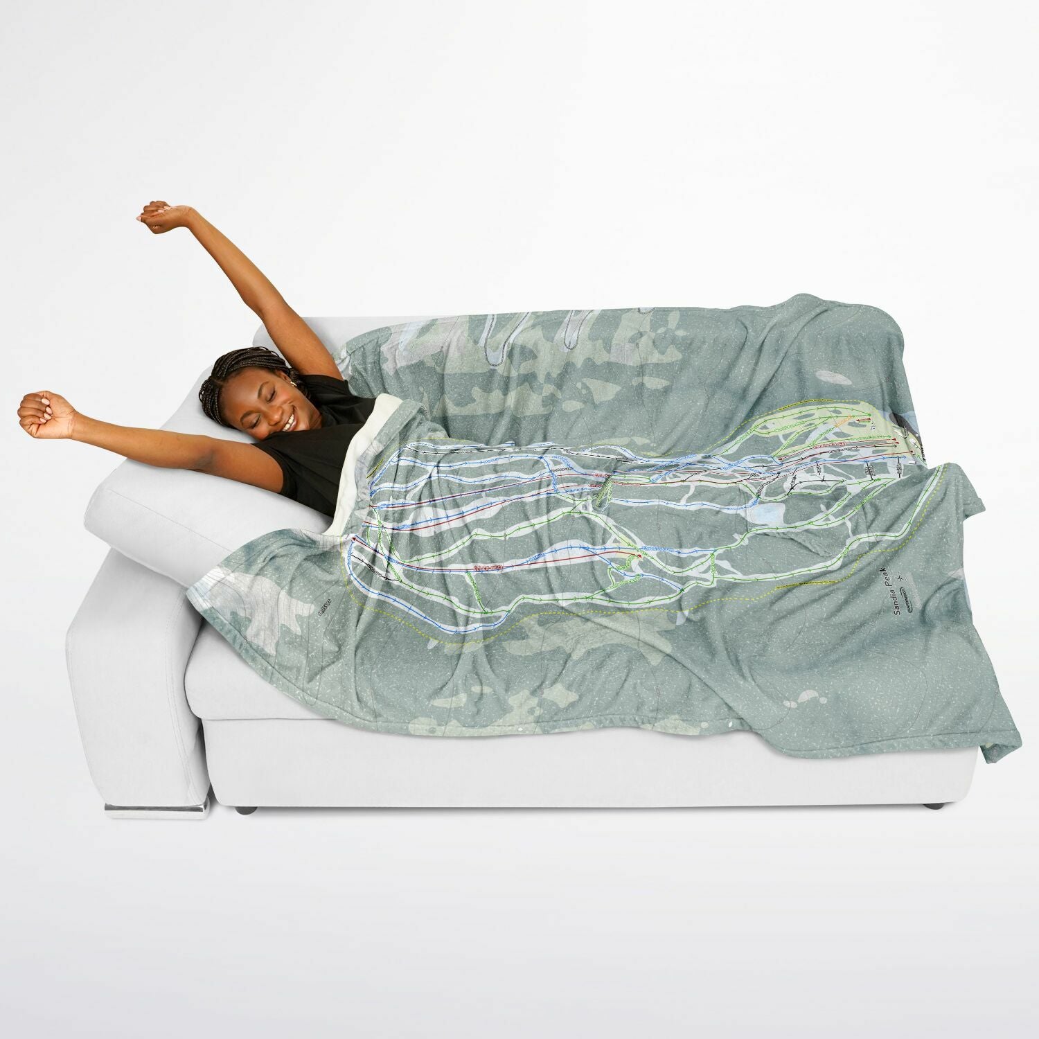 Sandia Peak, New Mexico Ski Resort Map Flannel Blanket Poncho