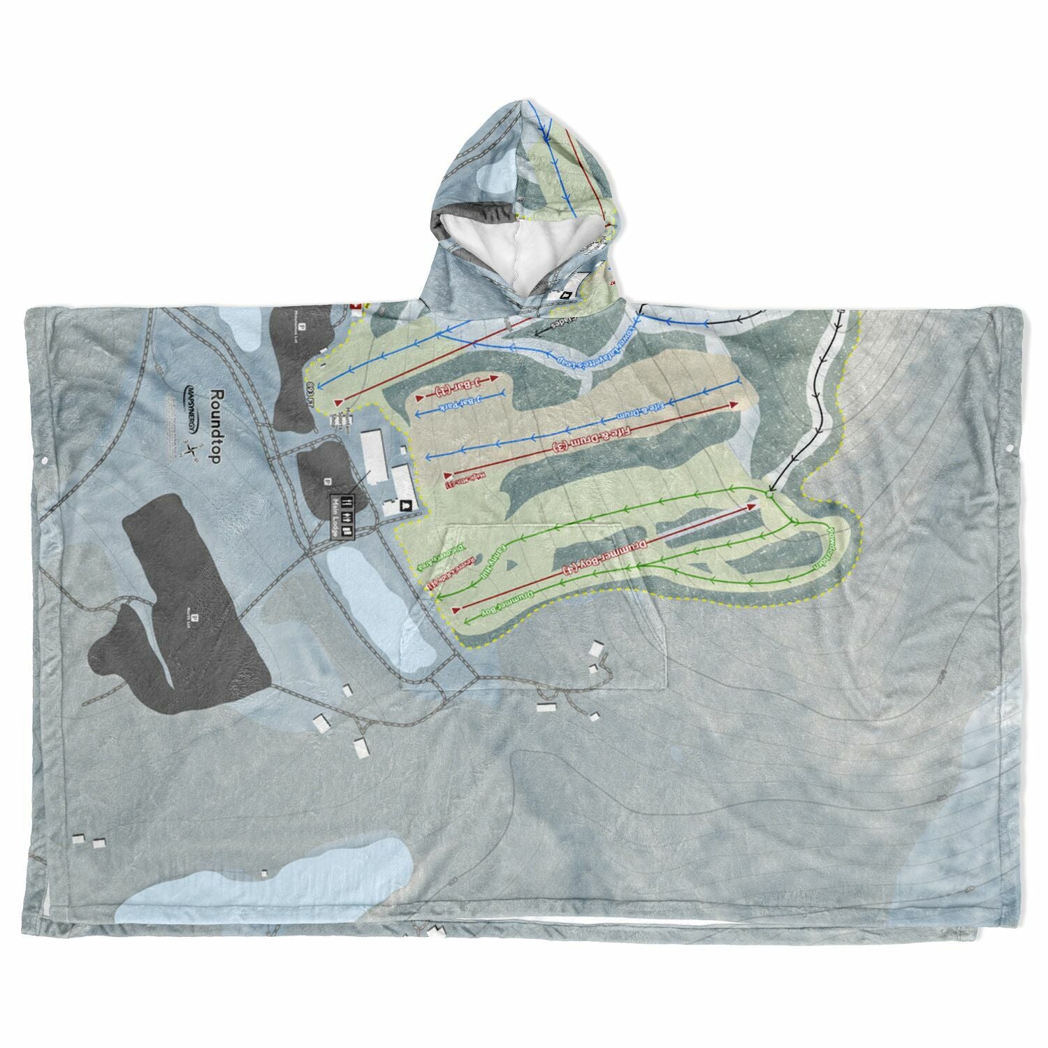 Roundtop, Pennsylvania Ski Resort Map Flannel Blanket Poncho
