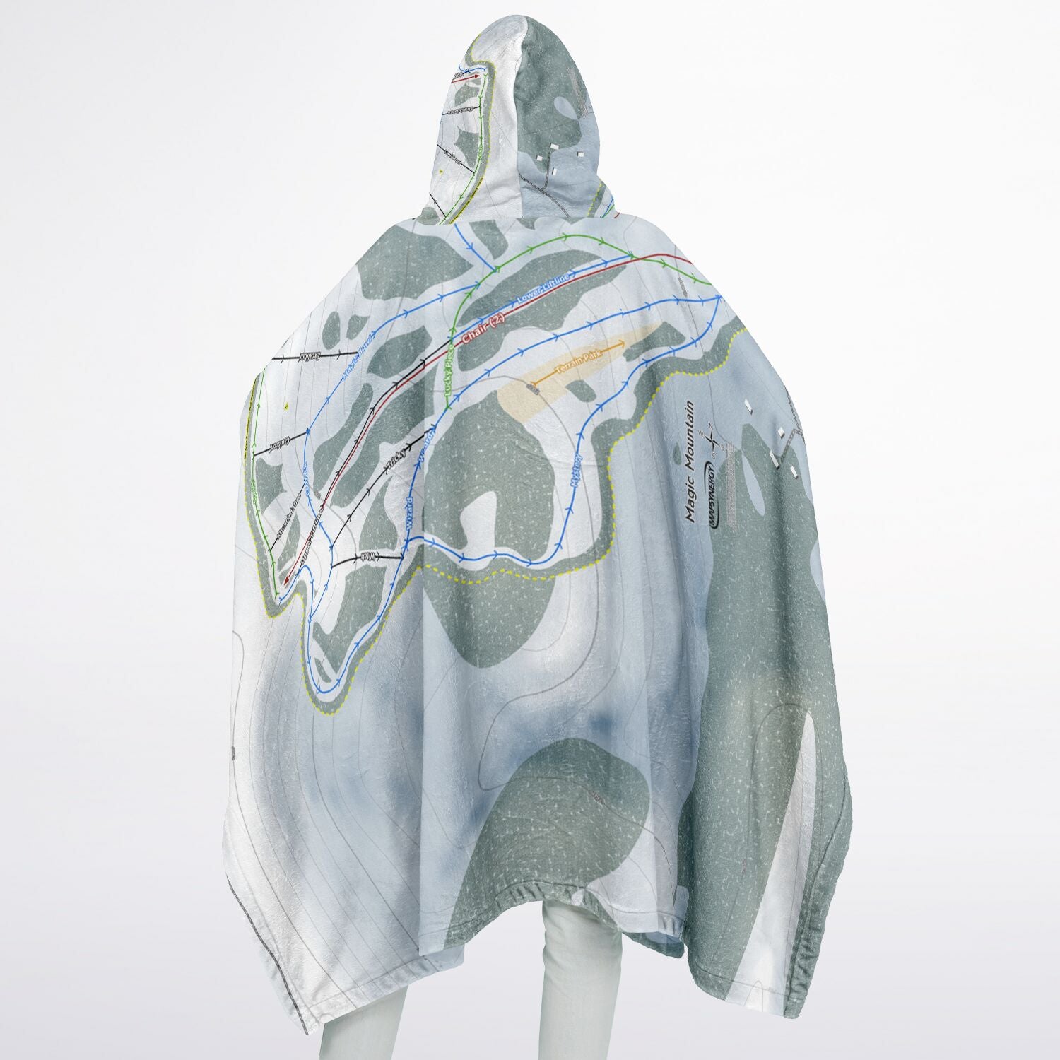 Magic Mountain, Idaho Ski Resort Map Flannel Blanket Poncho