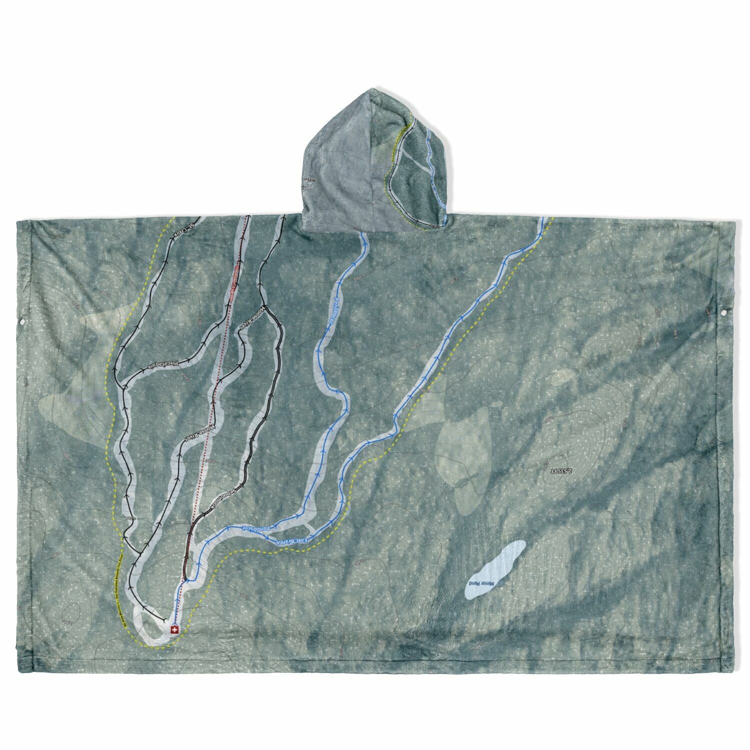 Big Moose Mountain, Maine Ski Resort Map Flannel Blanket Poncho