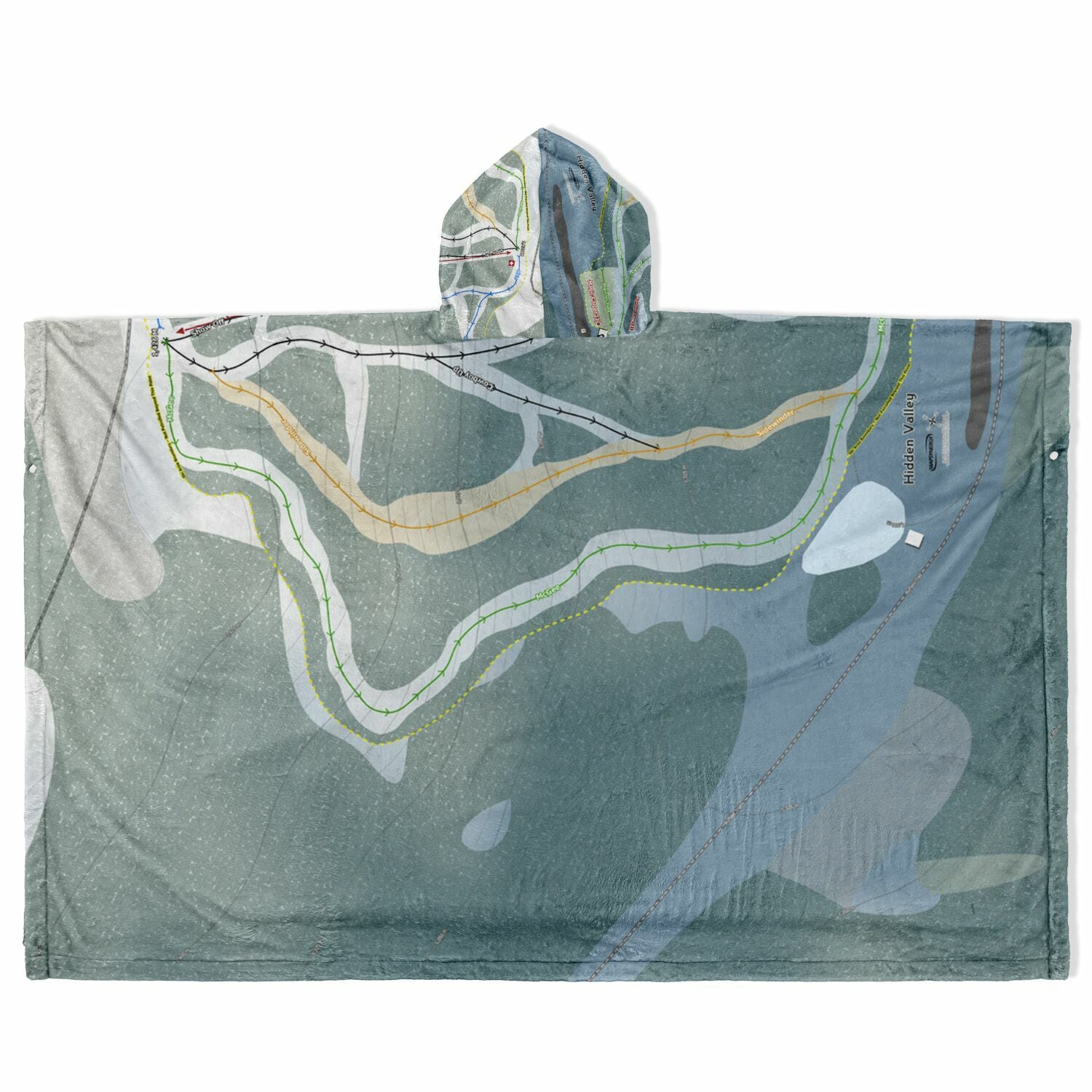 Hidden Valley, Alberta Ski Resort Map Flannel Blanket Poncho