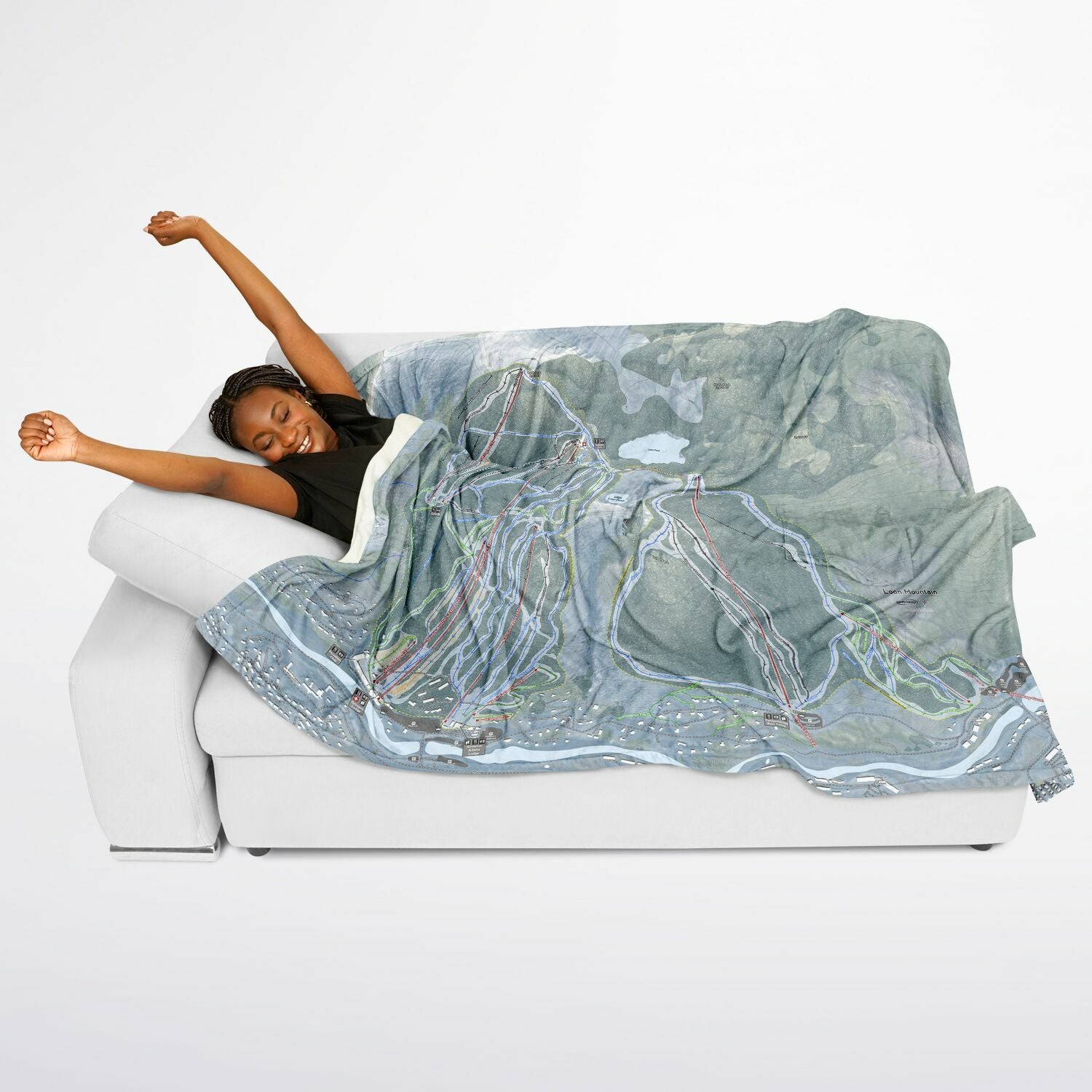 Loon Mountain, New Hampshire Ski Resort Map Flannel Blanket Poncho