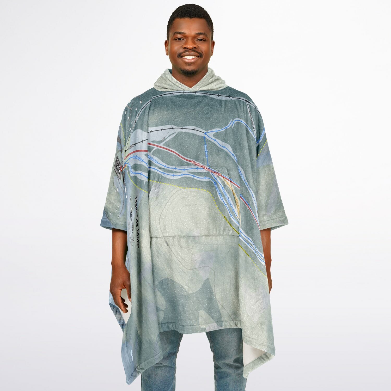 Mont Ste-Marie, Quebec Ski Resort Map Flannel Blanket Poncho