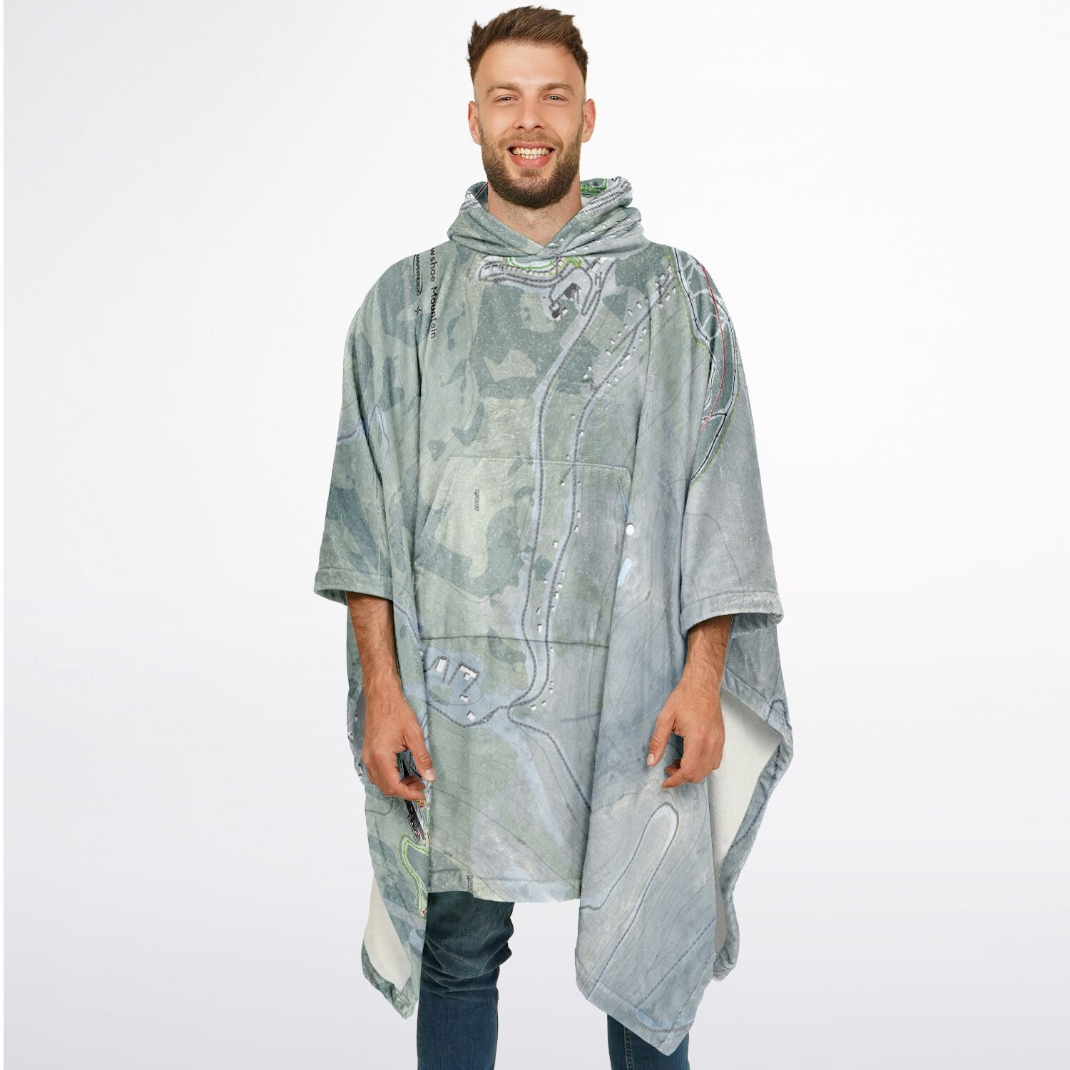 Snowshoe Mountain, West Virginia Ski Resort Map Flannel Blanket Poncho