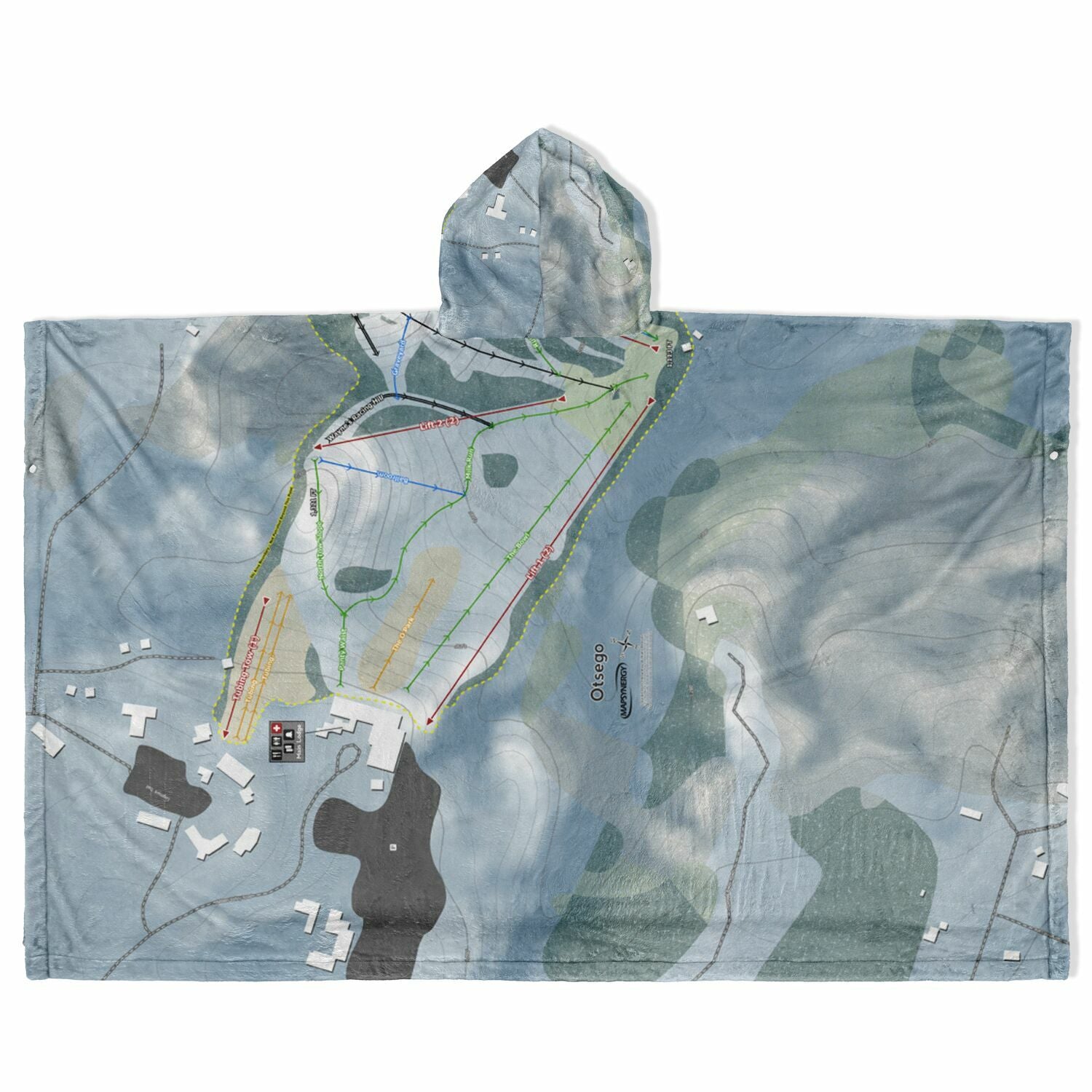 Otsego, Michigan Ski Resort Map Flannel Blanket Poncho