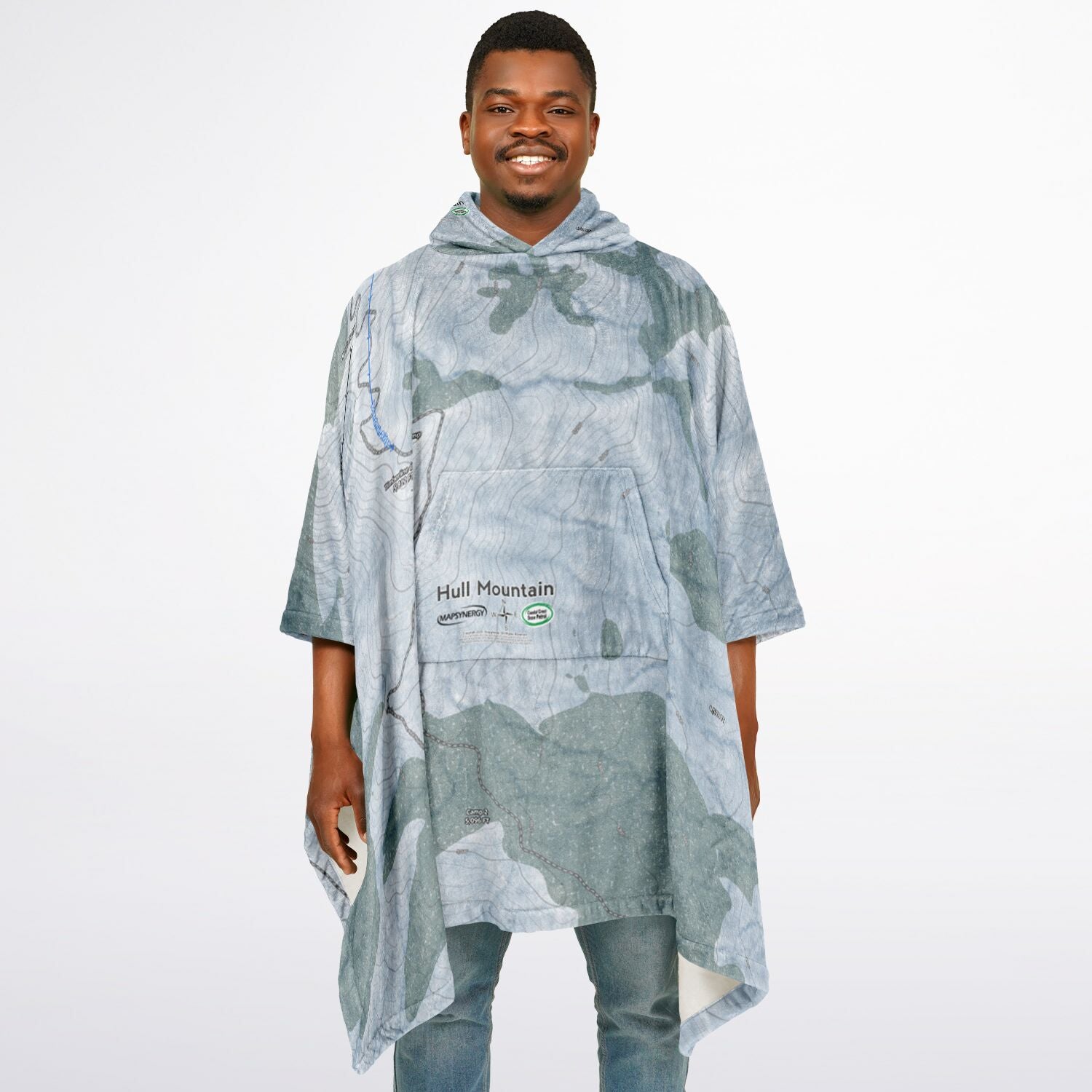 Hull Mountain, California Ski Resort Map Flannel Blanket Poncho