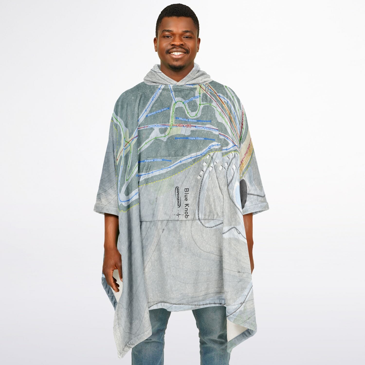 Blue Knob, Pennsylvania Ski Resort Map Flannel Blanket Poncho