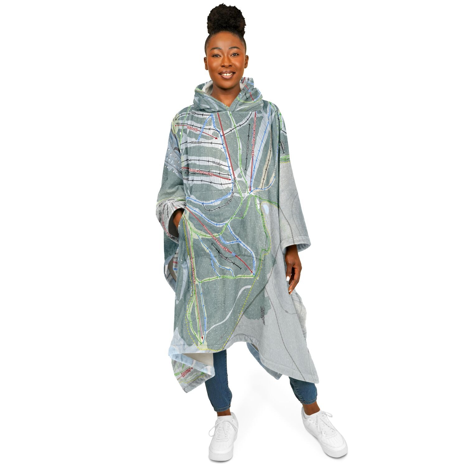 Holiday Valley, New York Ski Resort Map Flannel Blanket Poncho