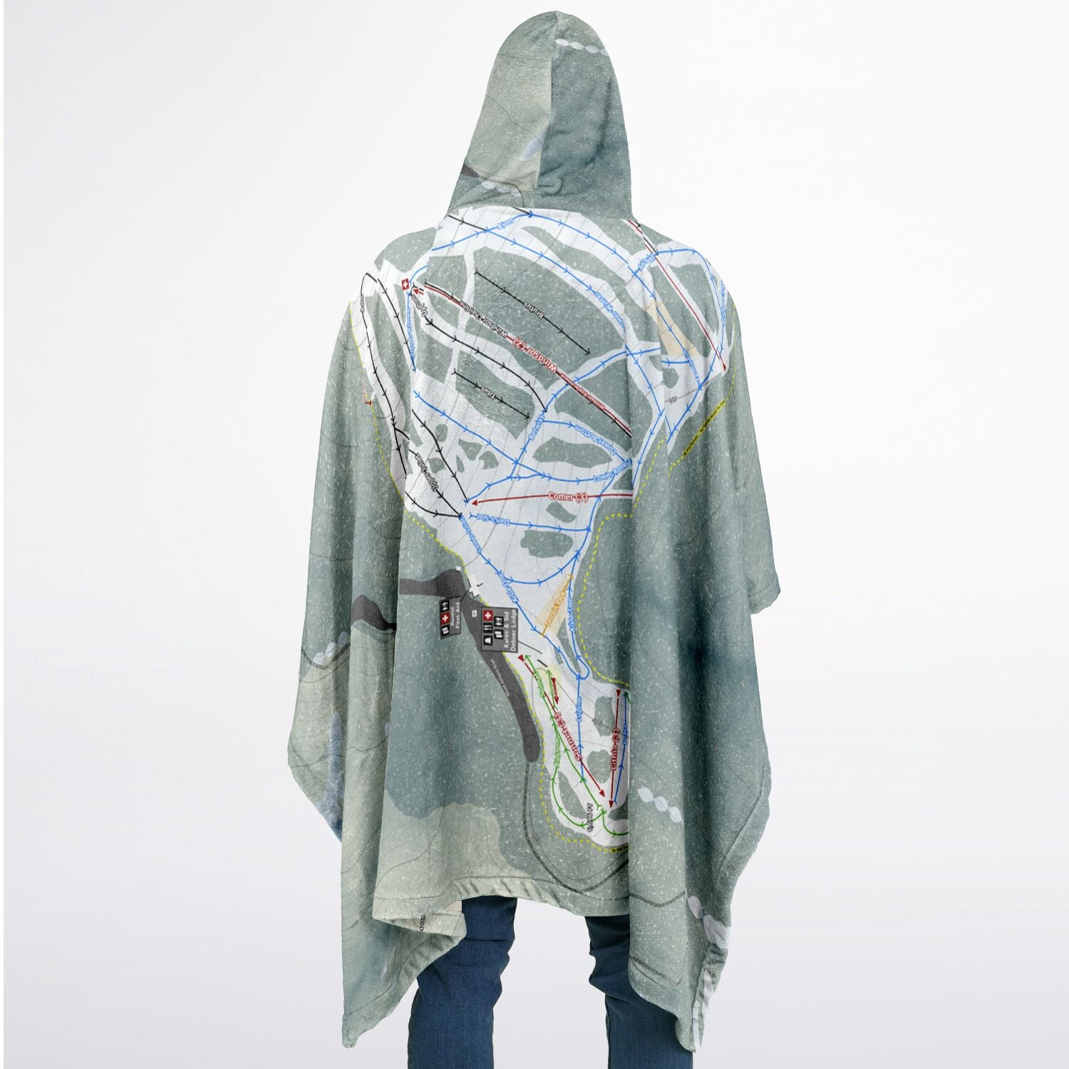 Mt Ashland, Oregon Ski Resort Map Flannel Blanket Poncho