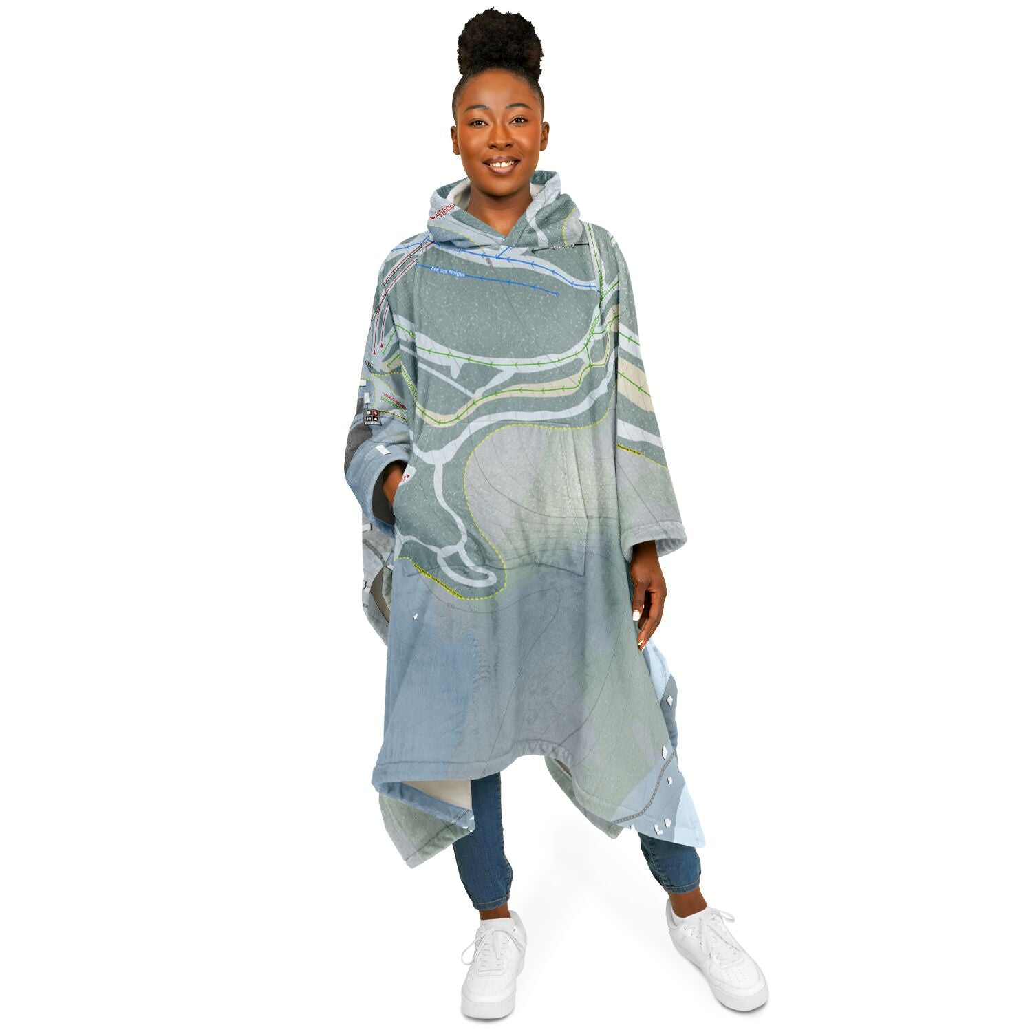 Vallee Du Parc, Quebec Ski Resort Map Flannel Blanket Poncho