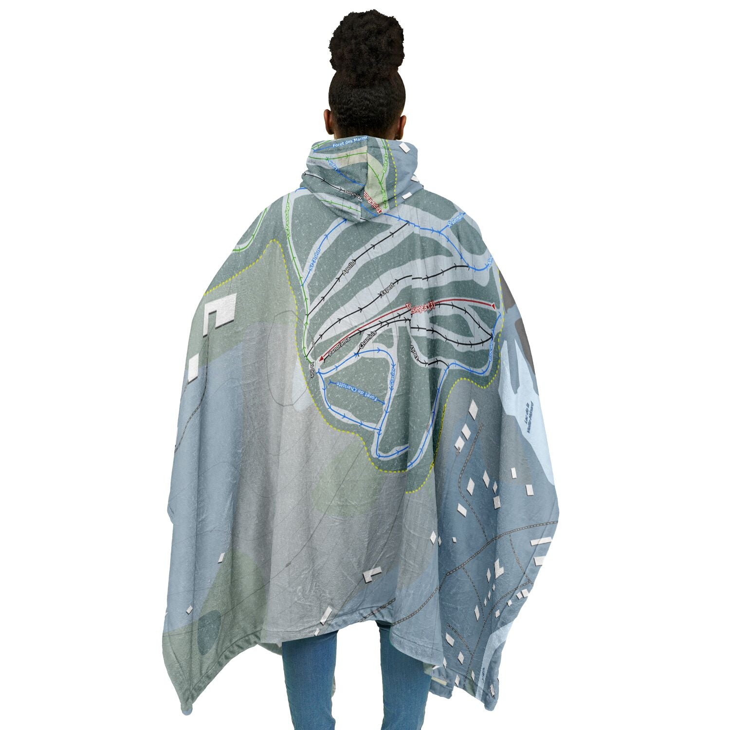 Vallee Bleue, Quebec Ski Resort Map Flannel Blanket Poncho