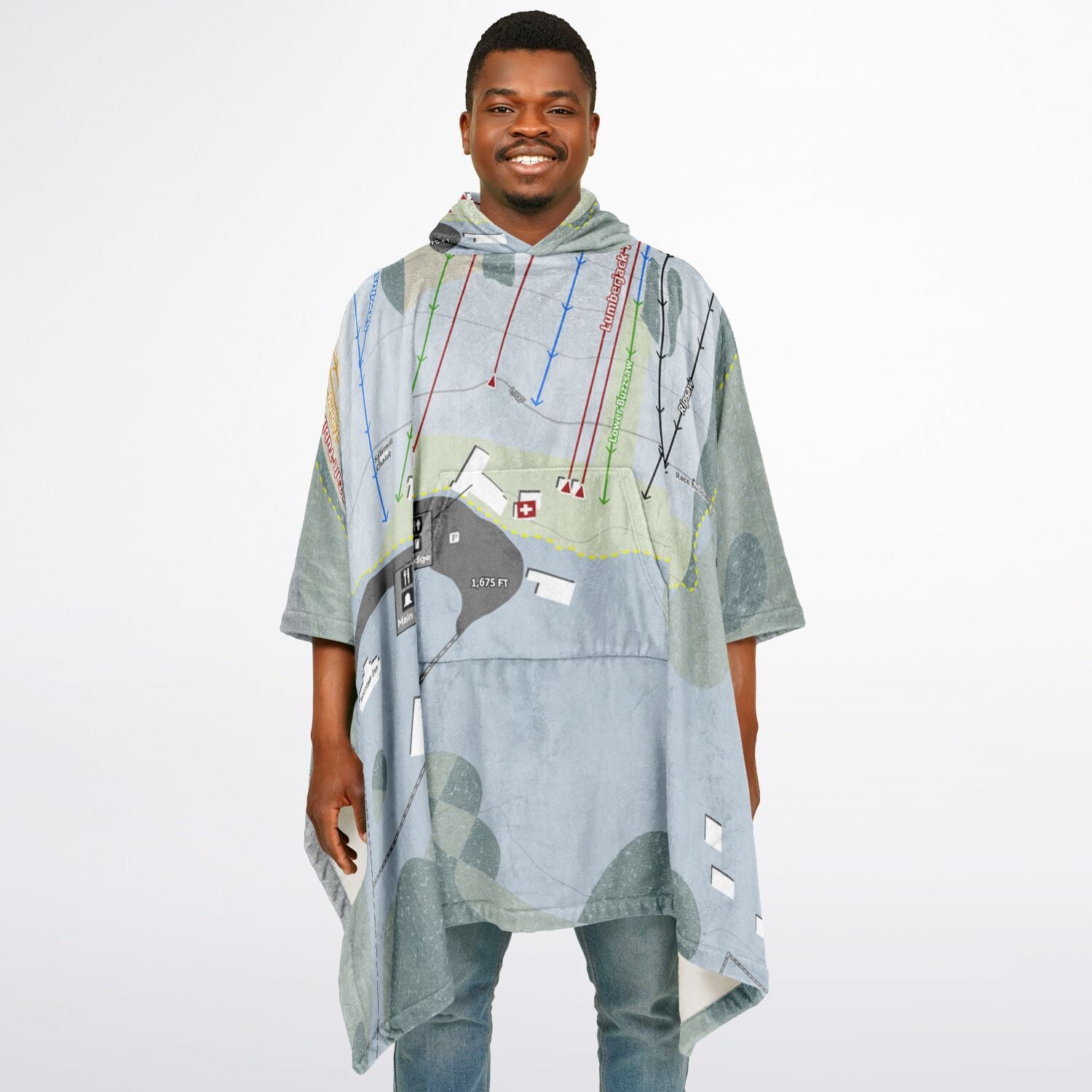 Ski Sawmill, Pennsylvania Ski Resort Map Flannel Blanket Poncho