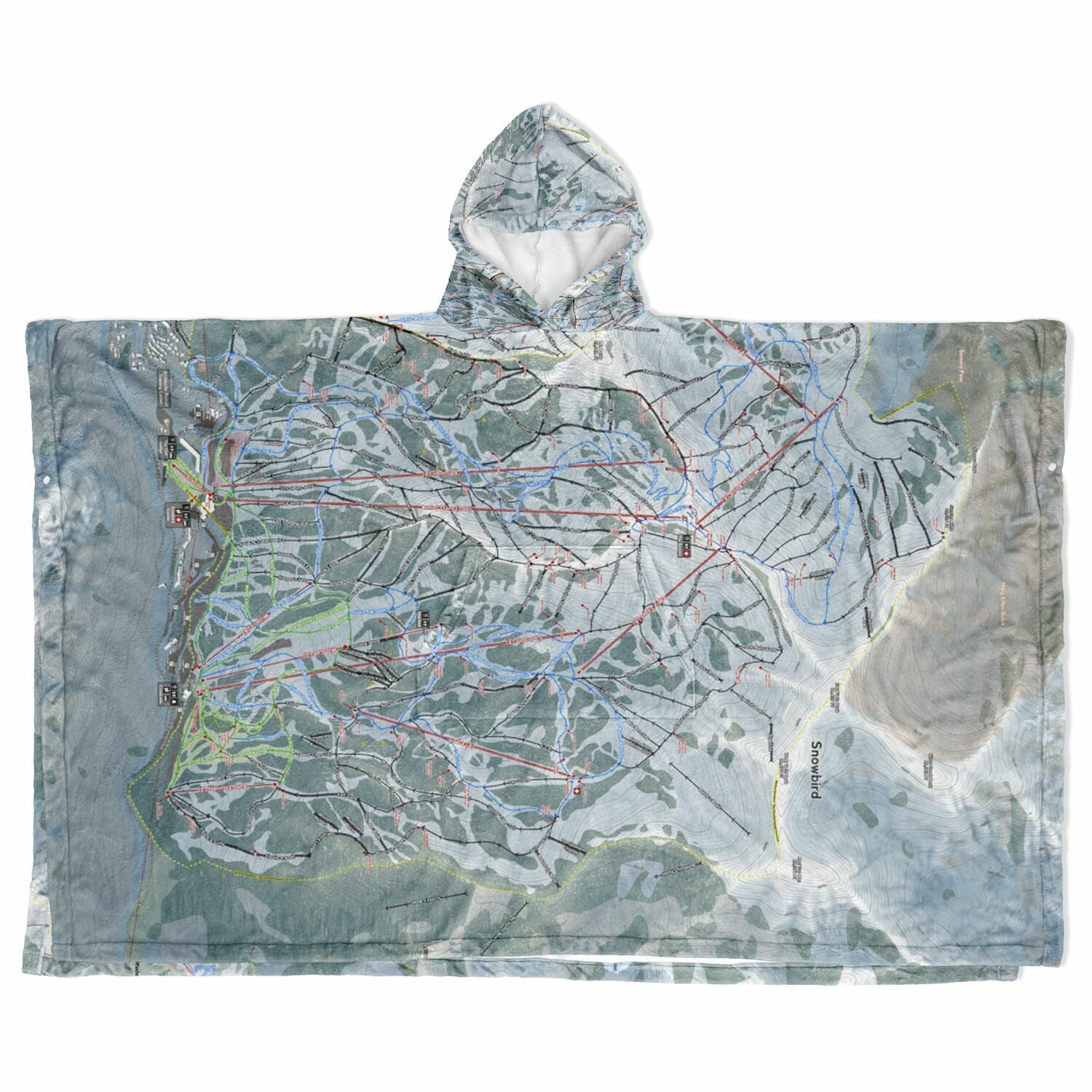 Little Cottonwood Canyon, Utah Ski Resort Map Flannel Blanket Poncho
