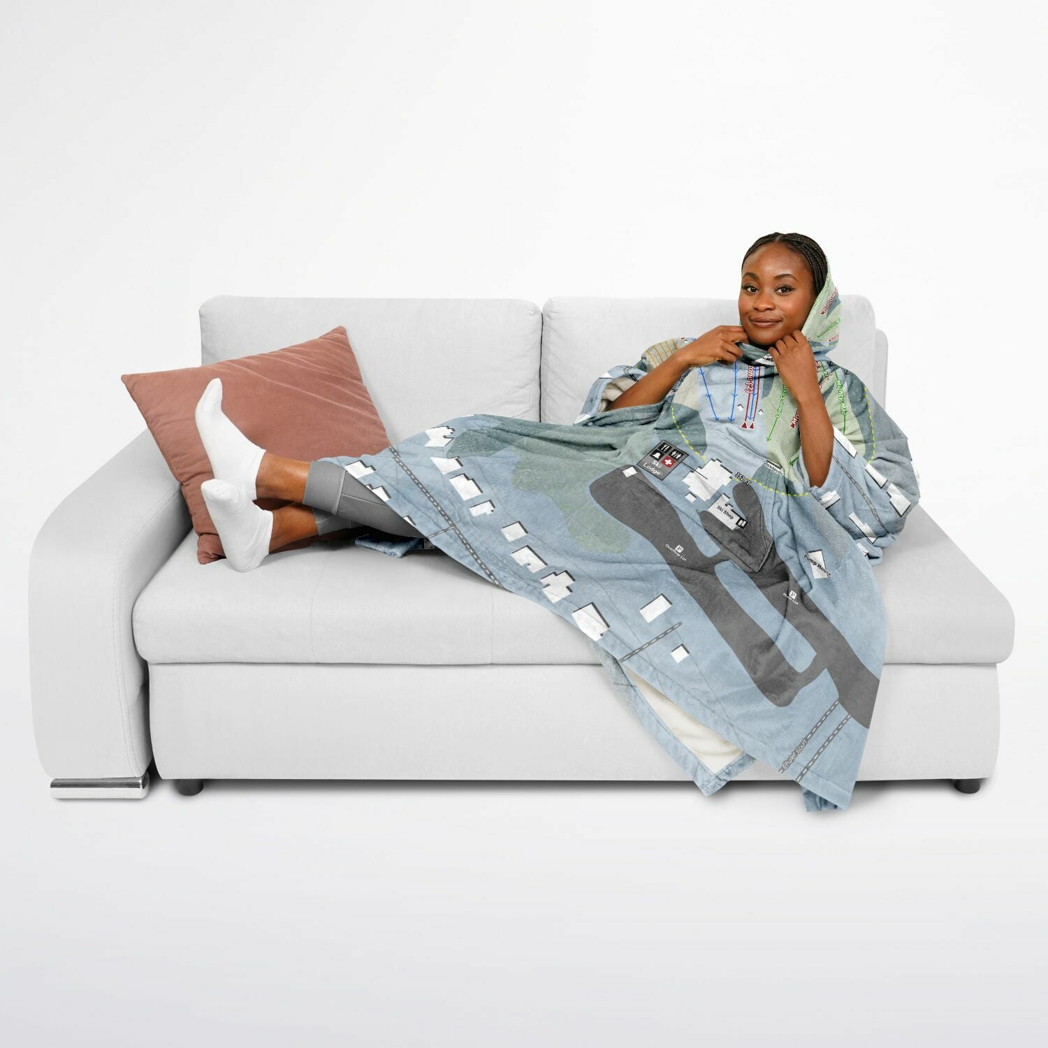 McIntyre, New Hampshire Ski Resort Map Flannel Blanket Poncho