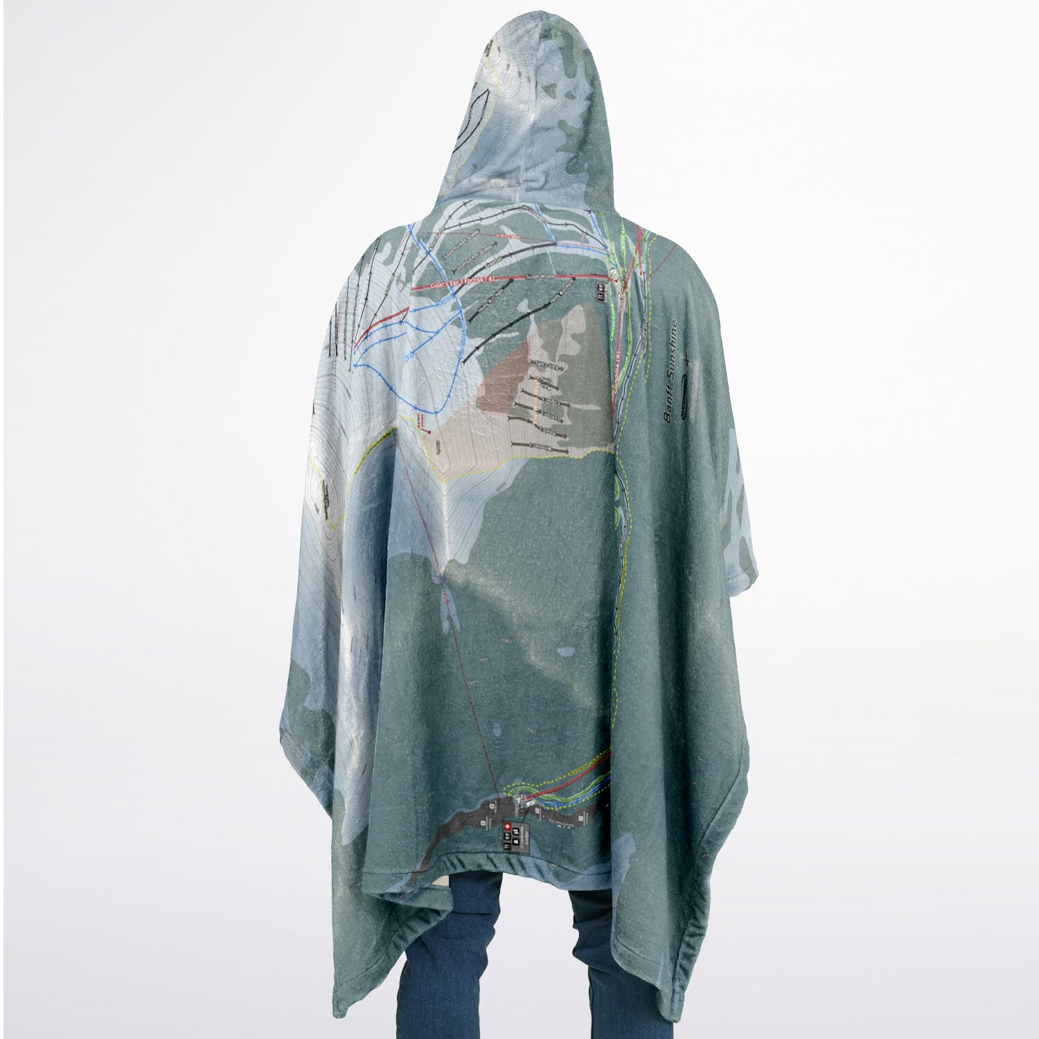 Banff Sunshine, Alberta Ski Resort Map Flannel Blanket Poncho