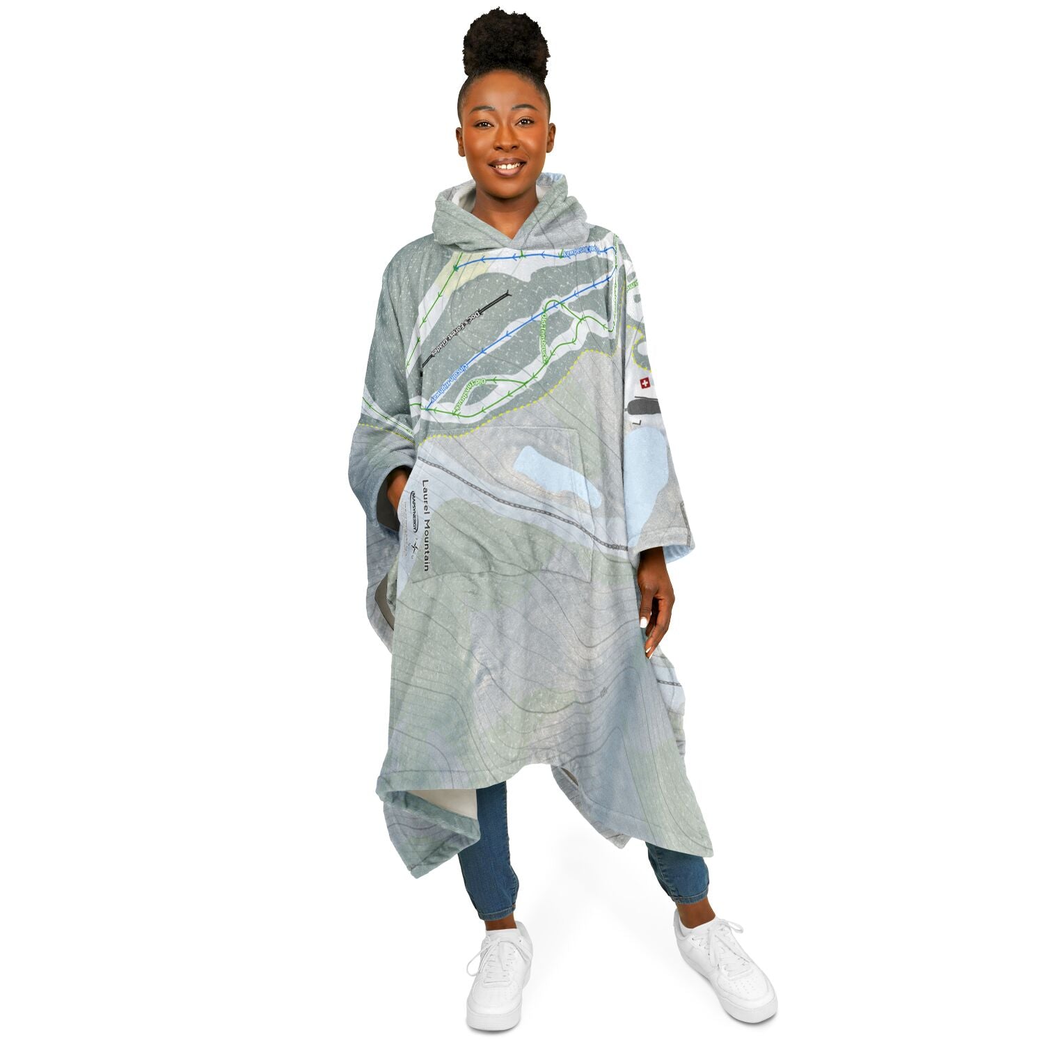 Laurel Mountain, Pennsylvania Ski Resort Map Flannel Blanket Poncho