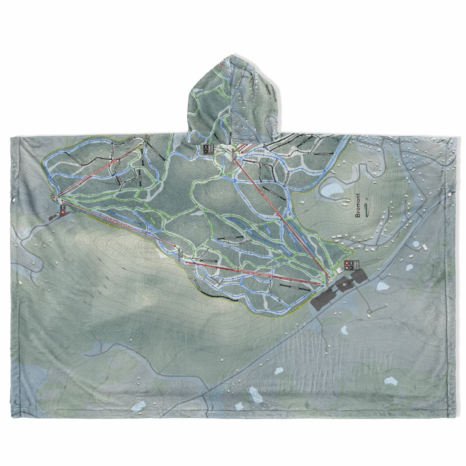 Bromont, Quebec Ski Resort Map Flannel Blanket Poncho