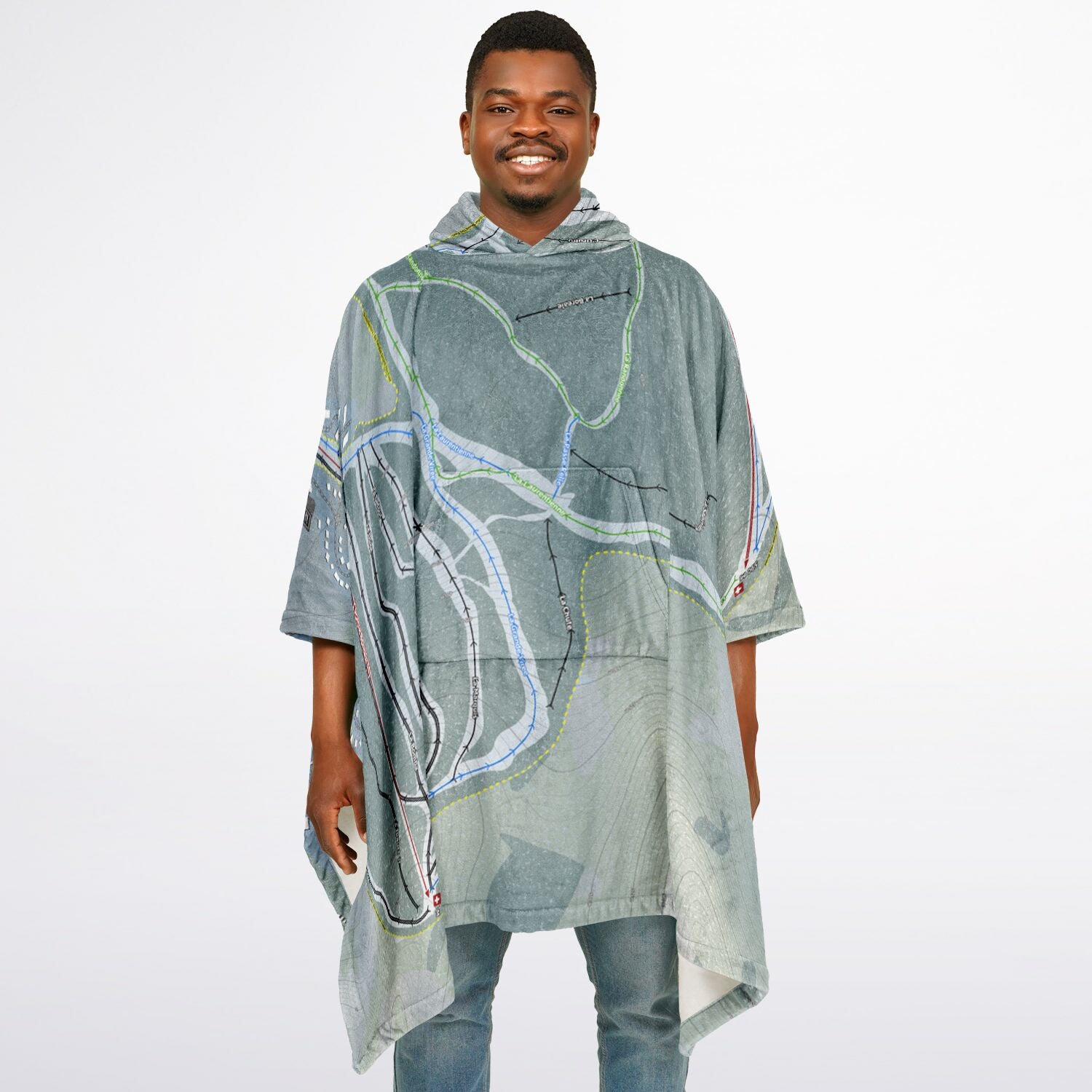 Stoneham, Quebec Ski Resort Map Flannel Blanket Poncho