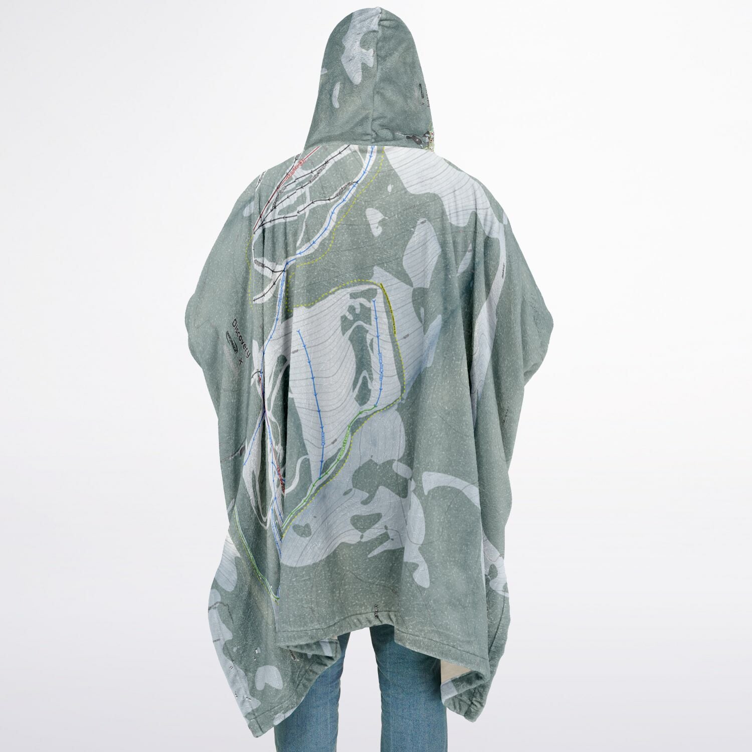 Discovery, Montana Ski Resort Map Flannel Blanket Poncho