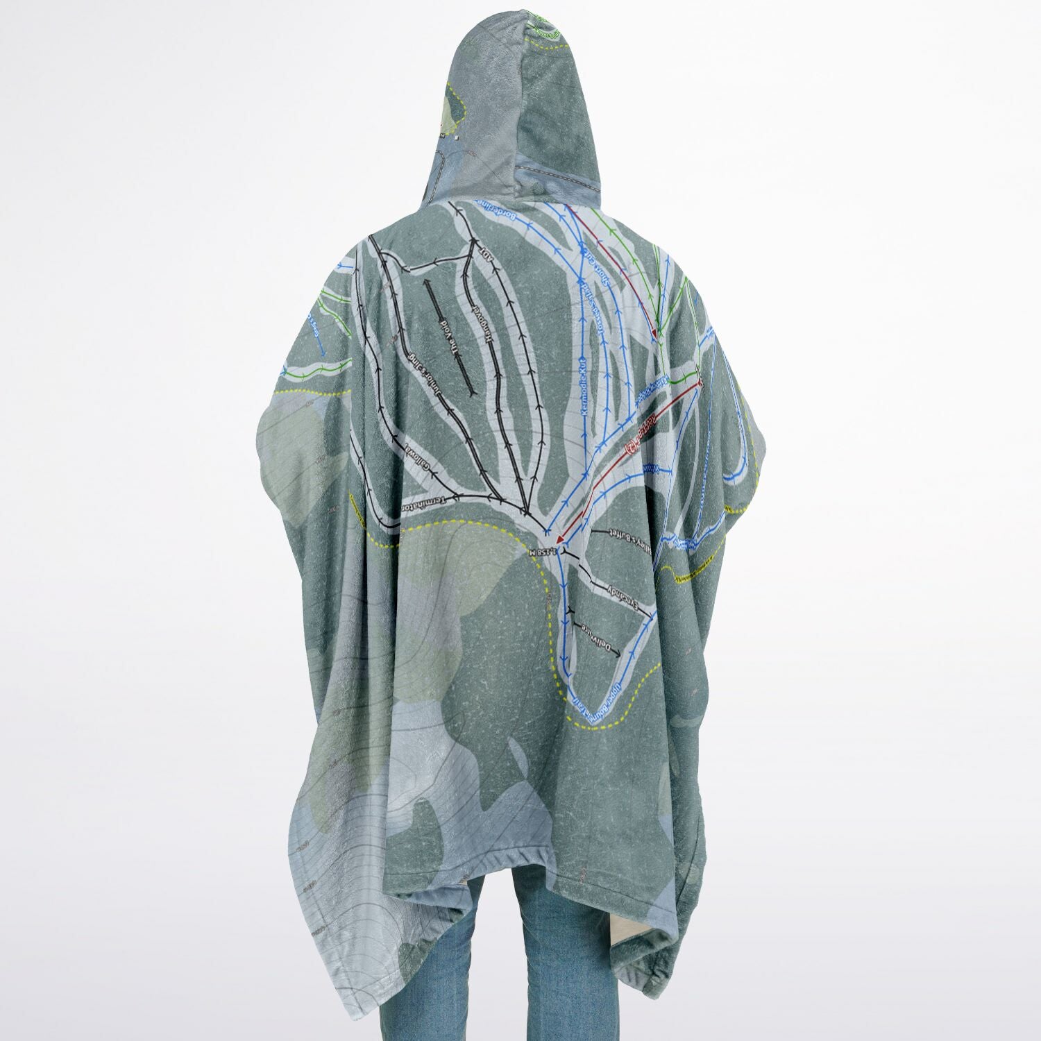 Shames Mountain, British Columbia Ski Resort Map Flannel Blanket Poncho