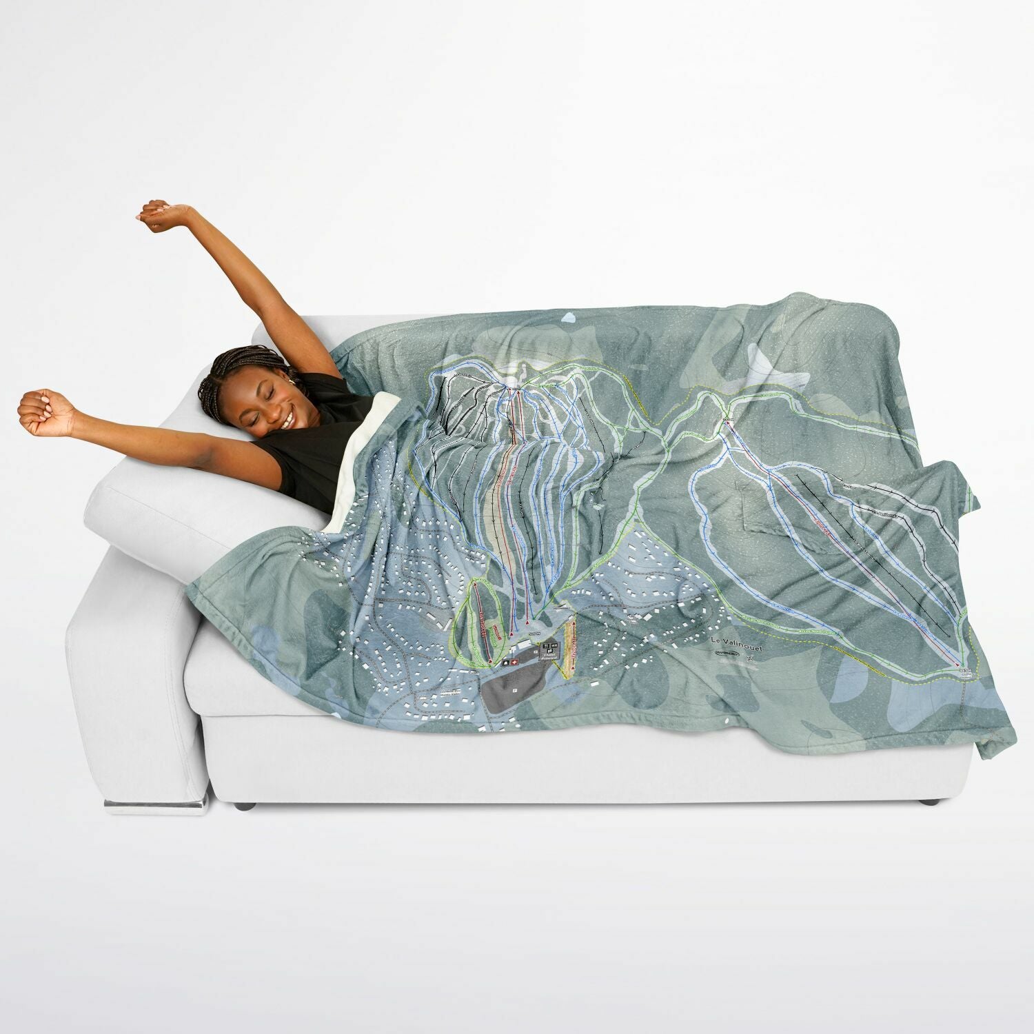 Le Valinouet, Quebec Ski Resort Map Flannel Blanket Poncho