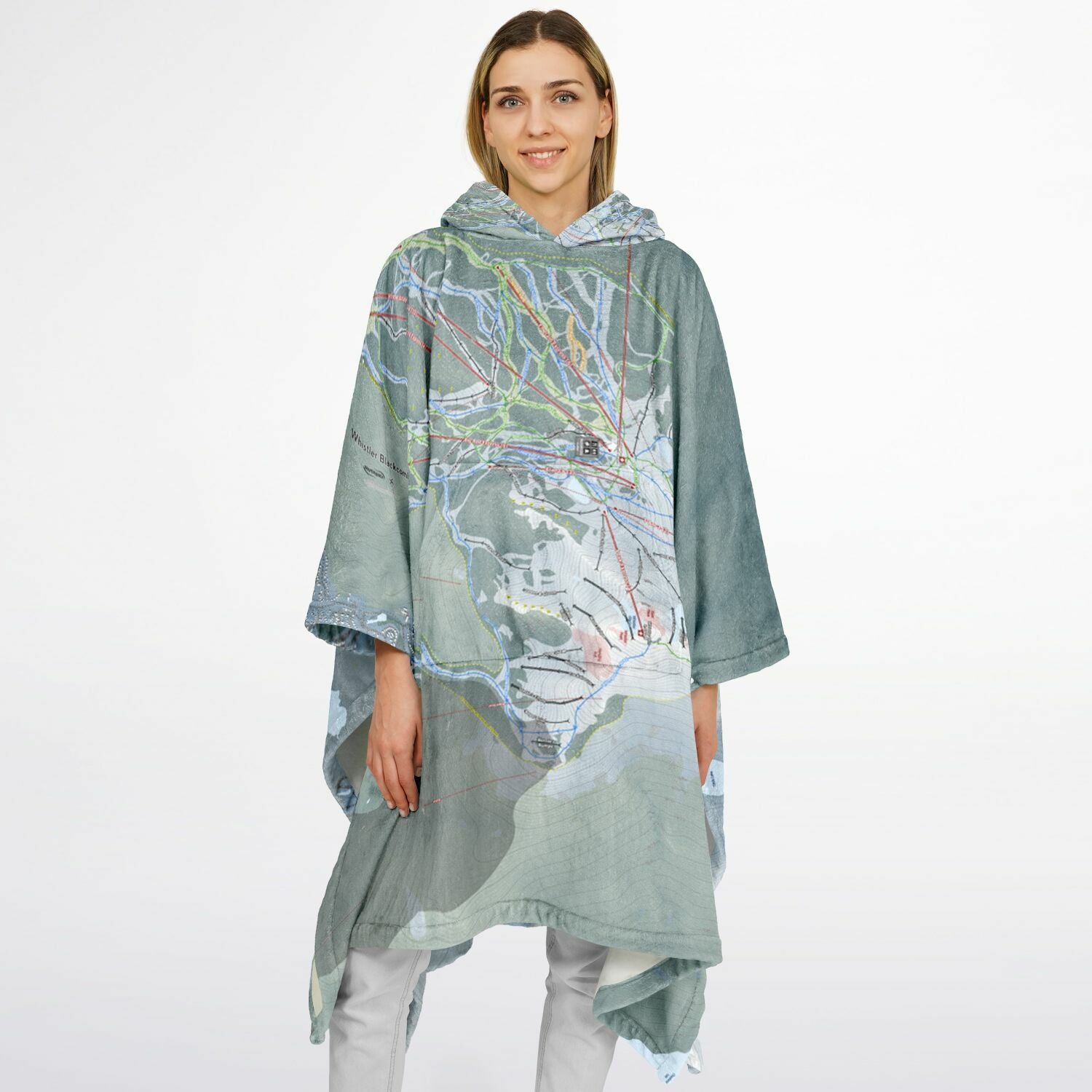 Whistler Blackcomb, British Columbia Ski Resort Map Flannel Blanket Poncho
