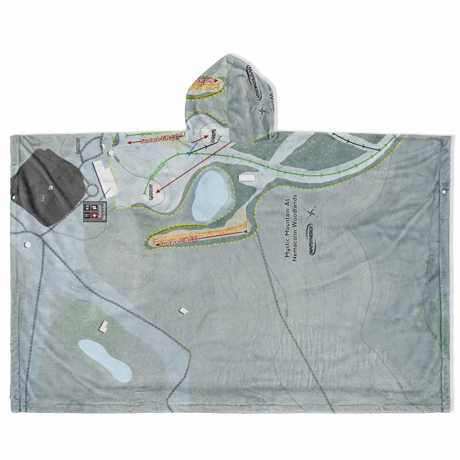 Mystic Mountain Nemacolin, Pennsylvania Ski Resort Map Flannel Blanket Poncho