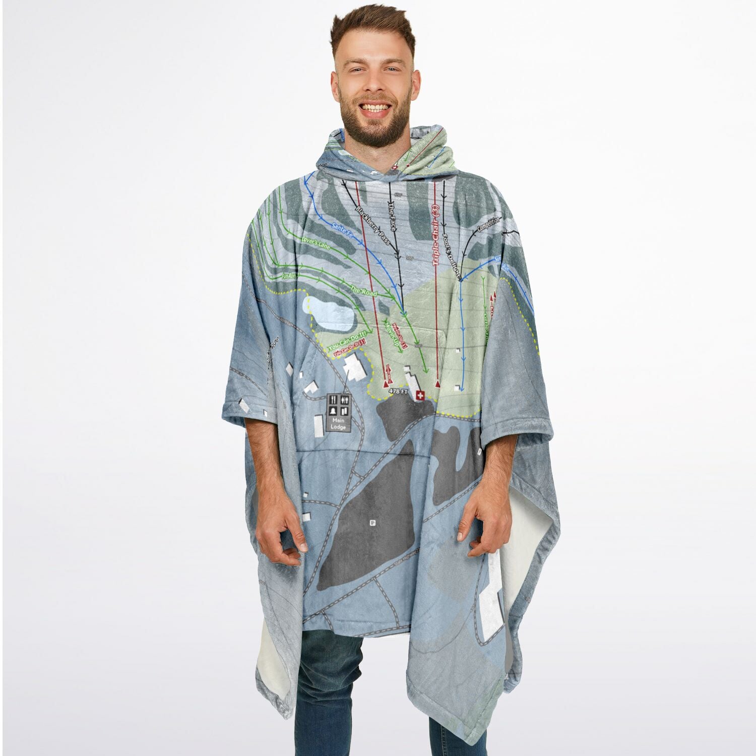 Thunder Ridge, New York Ski Resort Map Flannel Blanket Poncho