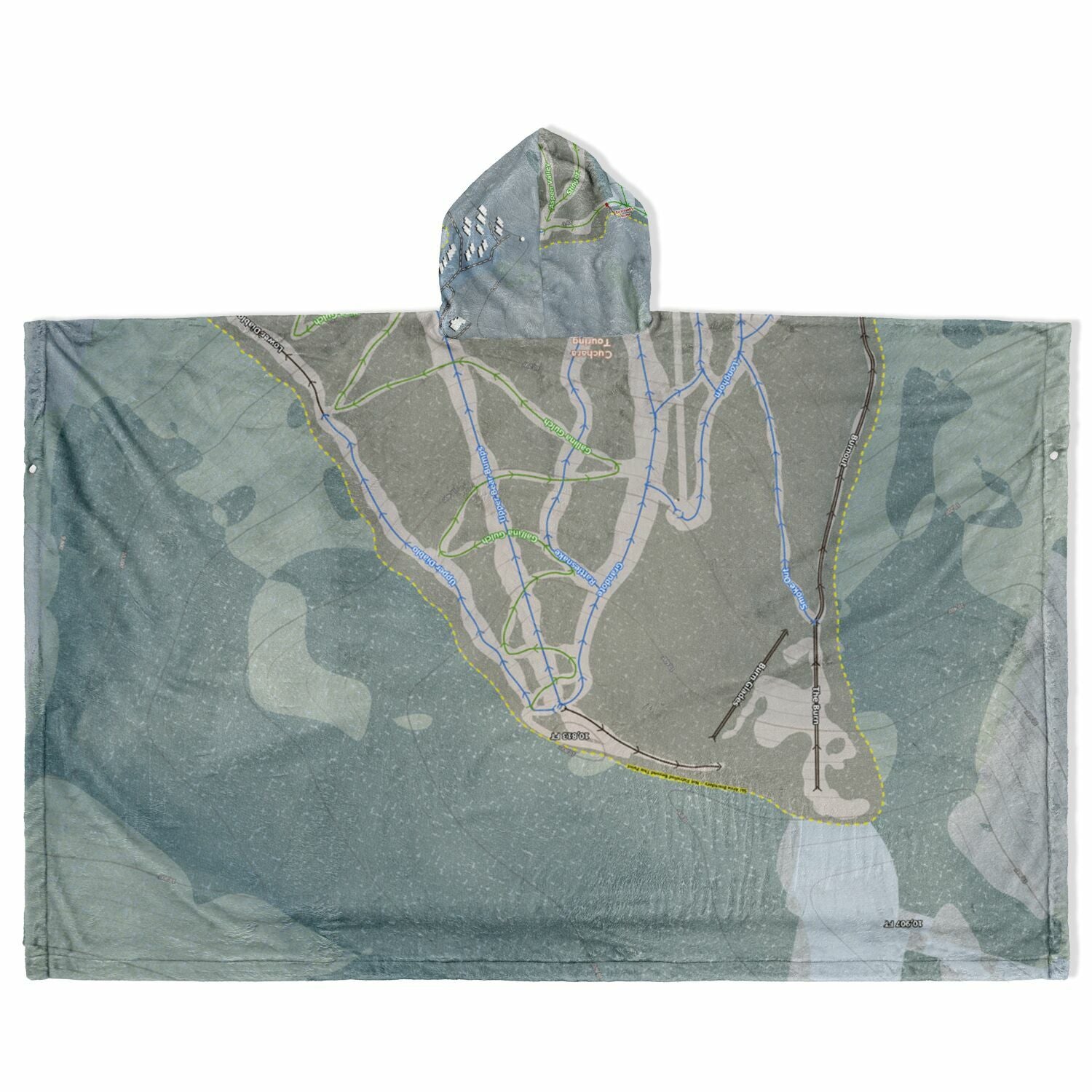 Cuchara Mountain, Colorado Ski Resort Map Flannel Blanket Poncho