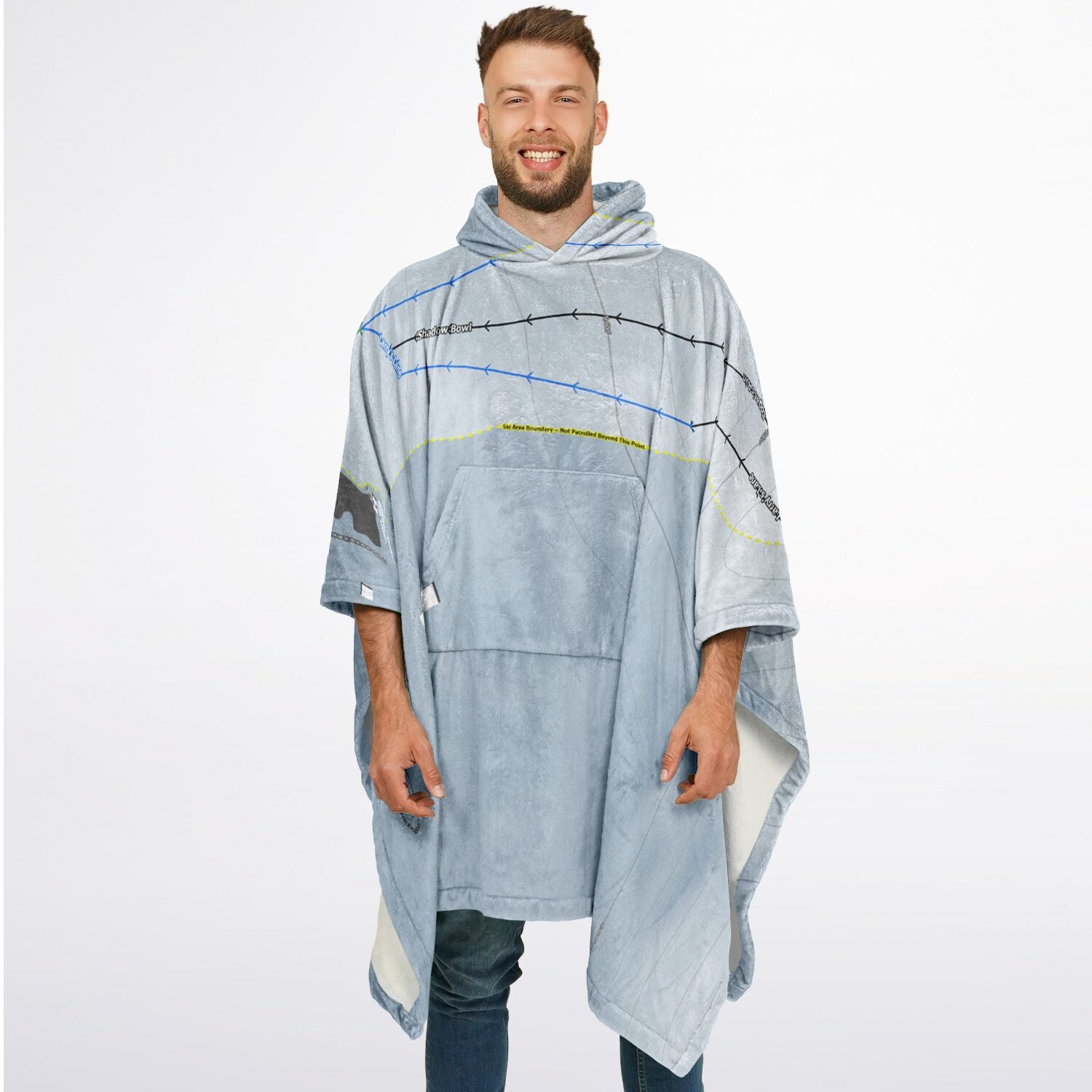 Rotarun, Idaho Ski Resort Map Flannel Blanket Poncho