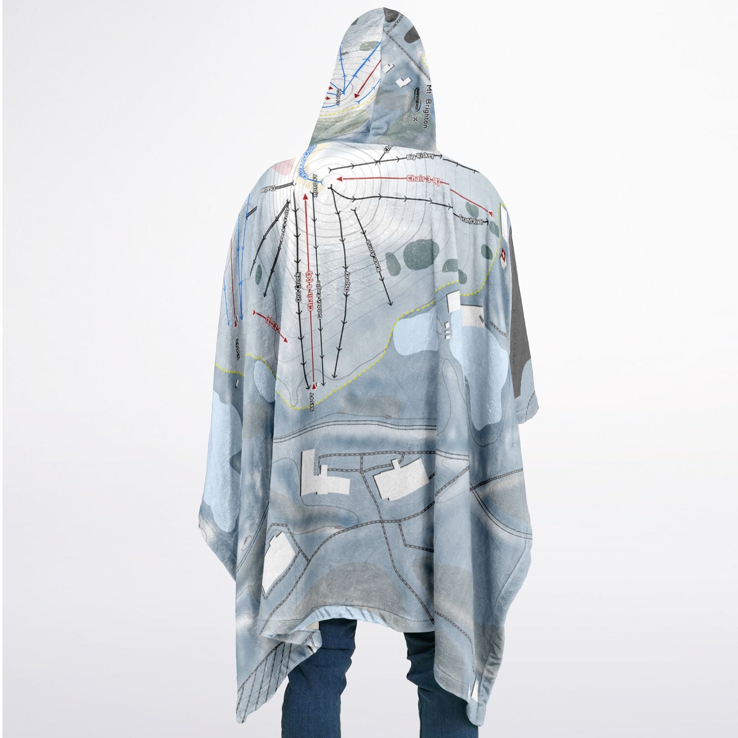 Mt Brighton, Michigan Ski Resort Map Flannel Blanket Poncho