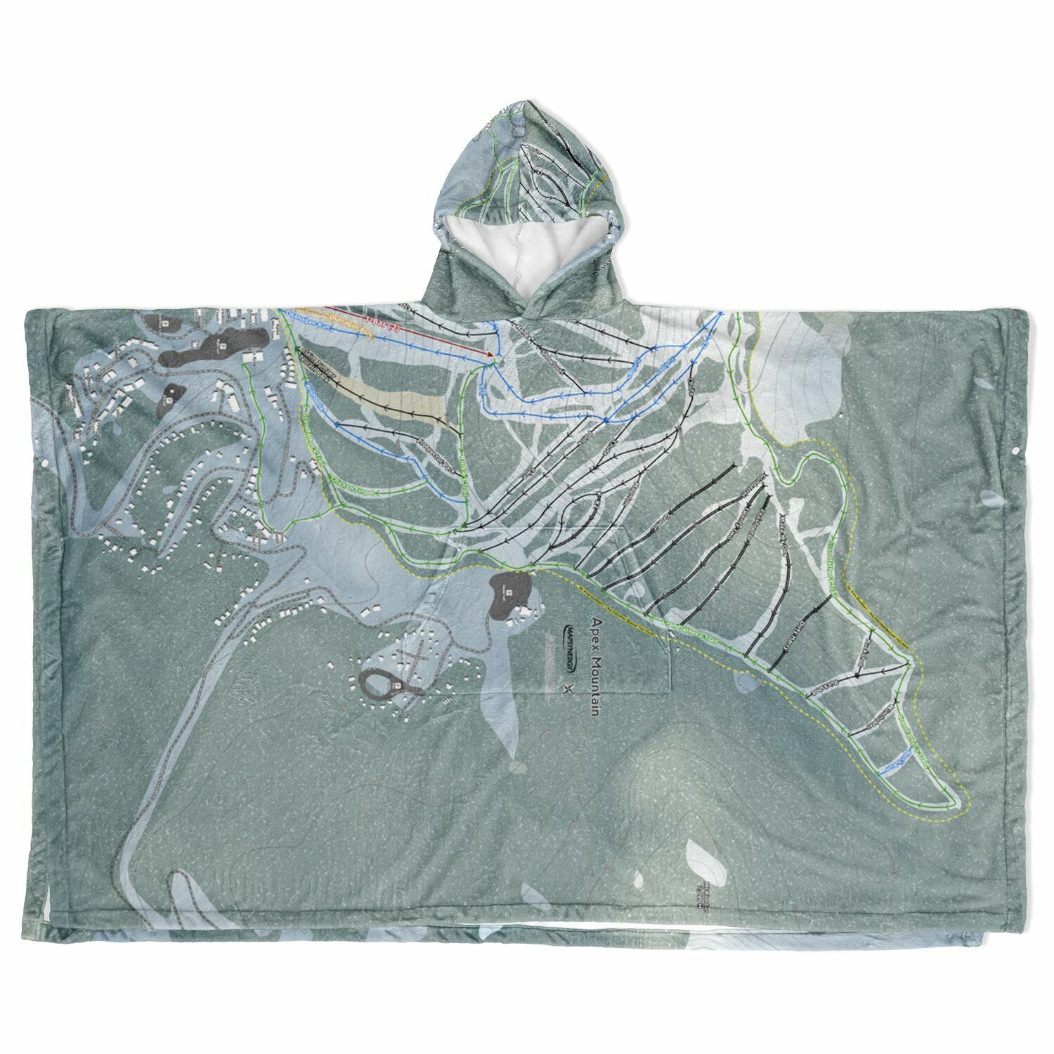 Apex Mountain, British Columbia Ski Resort Map Flannel Blanket Poncho