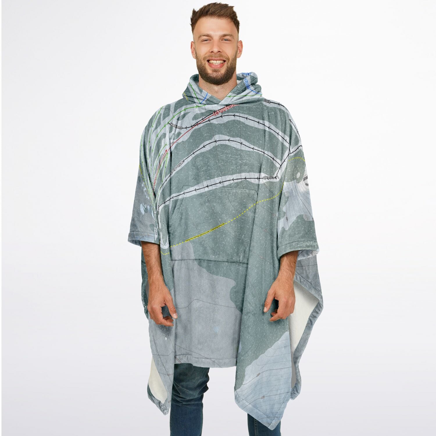 White Pine, Wyoming Ski Resort Map Flannel Blanket Poncho