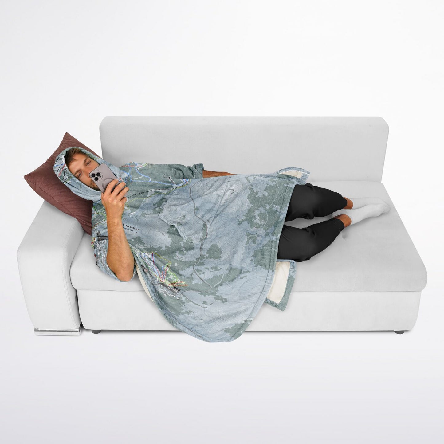 Perisher, Australia Ski Resort Map Flannel Blanket Poncho - Powderaddicts