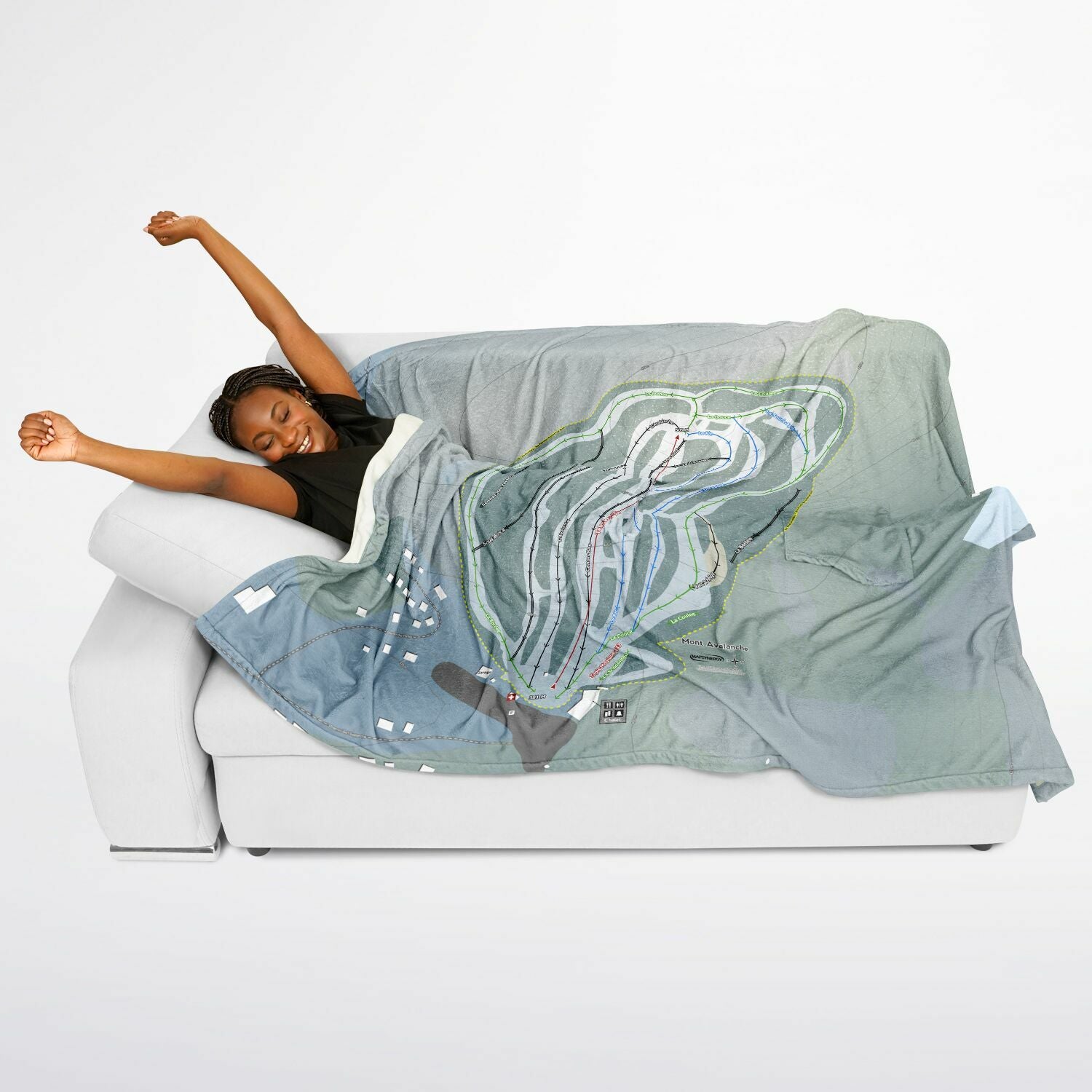 Mont Avalanche, Quebec Ski Resort Map Flannel Blanket Poncho