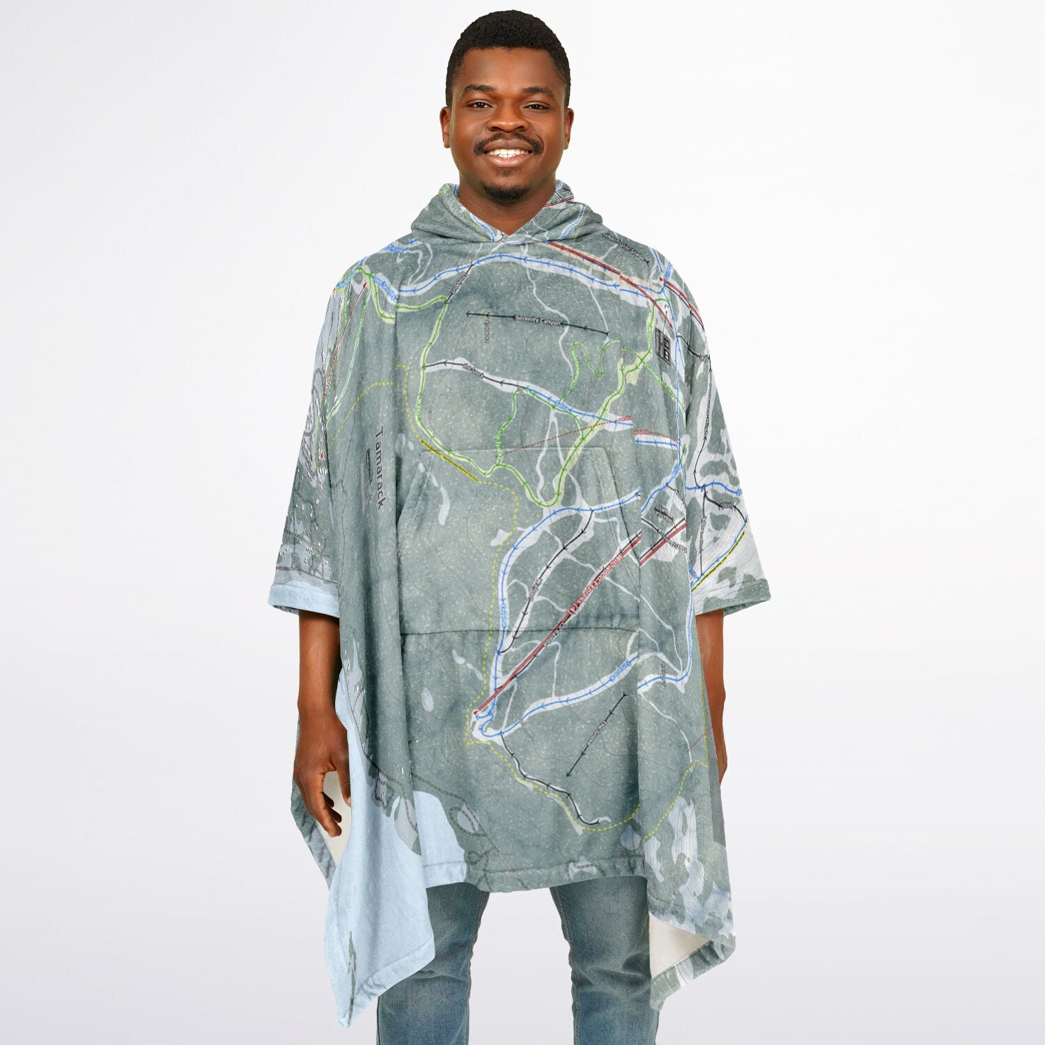 Tamarack, Idaho Ski Resort Map Flannel Blanket Poncho