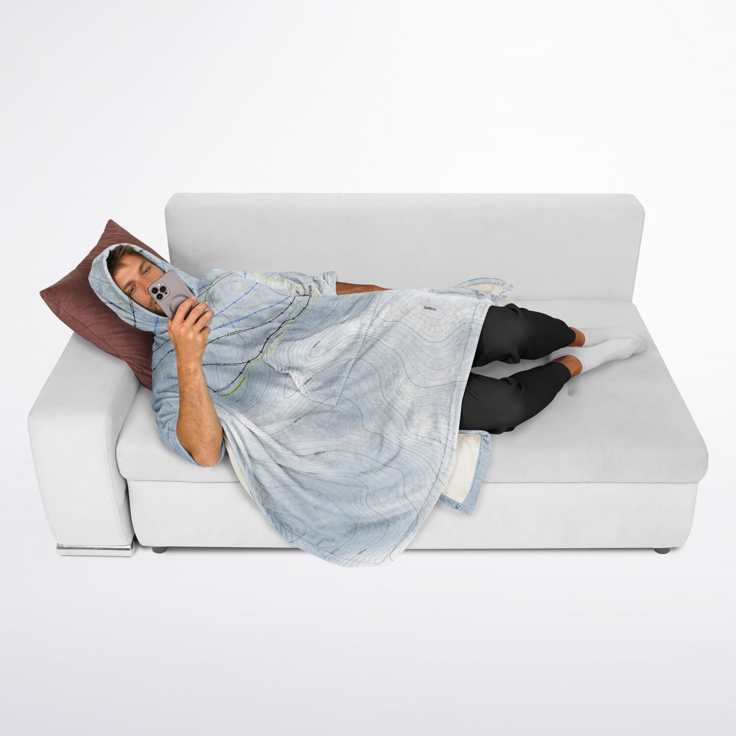 Ohau, New Zealand Ski Resort Map Flannel Blanket Poncho