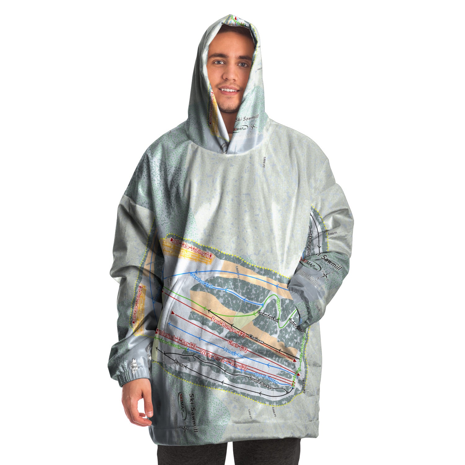 Ski Sawmill, Pennsylvania Ski Trail Map Snug Hoodie