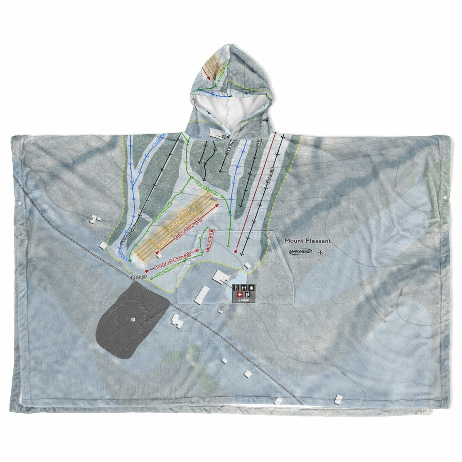 Mount Pleasant, Pennsylvania Ski Resort Map Flannel Blanket Poncho