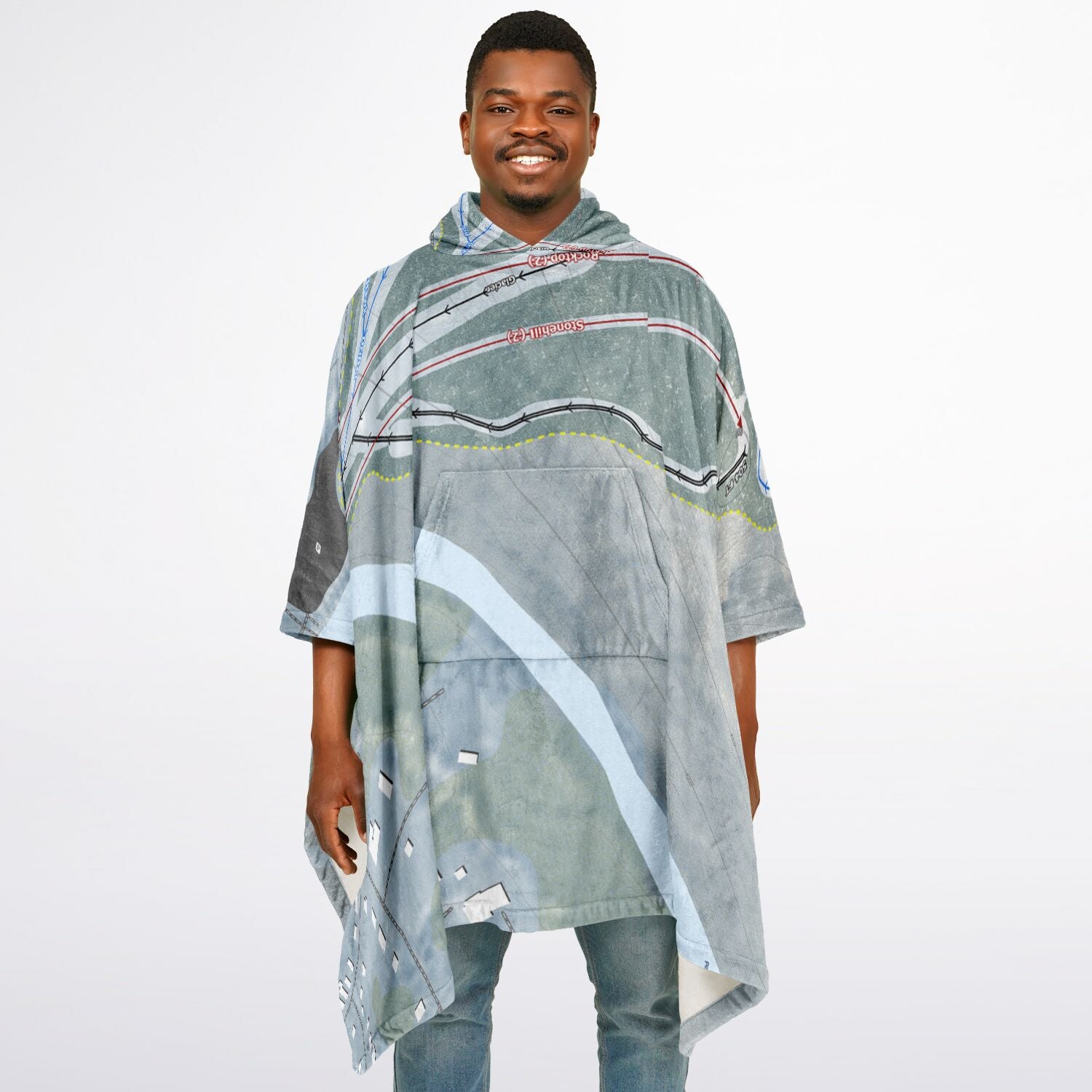 Spring Mountain, Pennsylvania Ski Resort Map Flannel Blanket Poncho