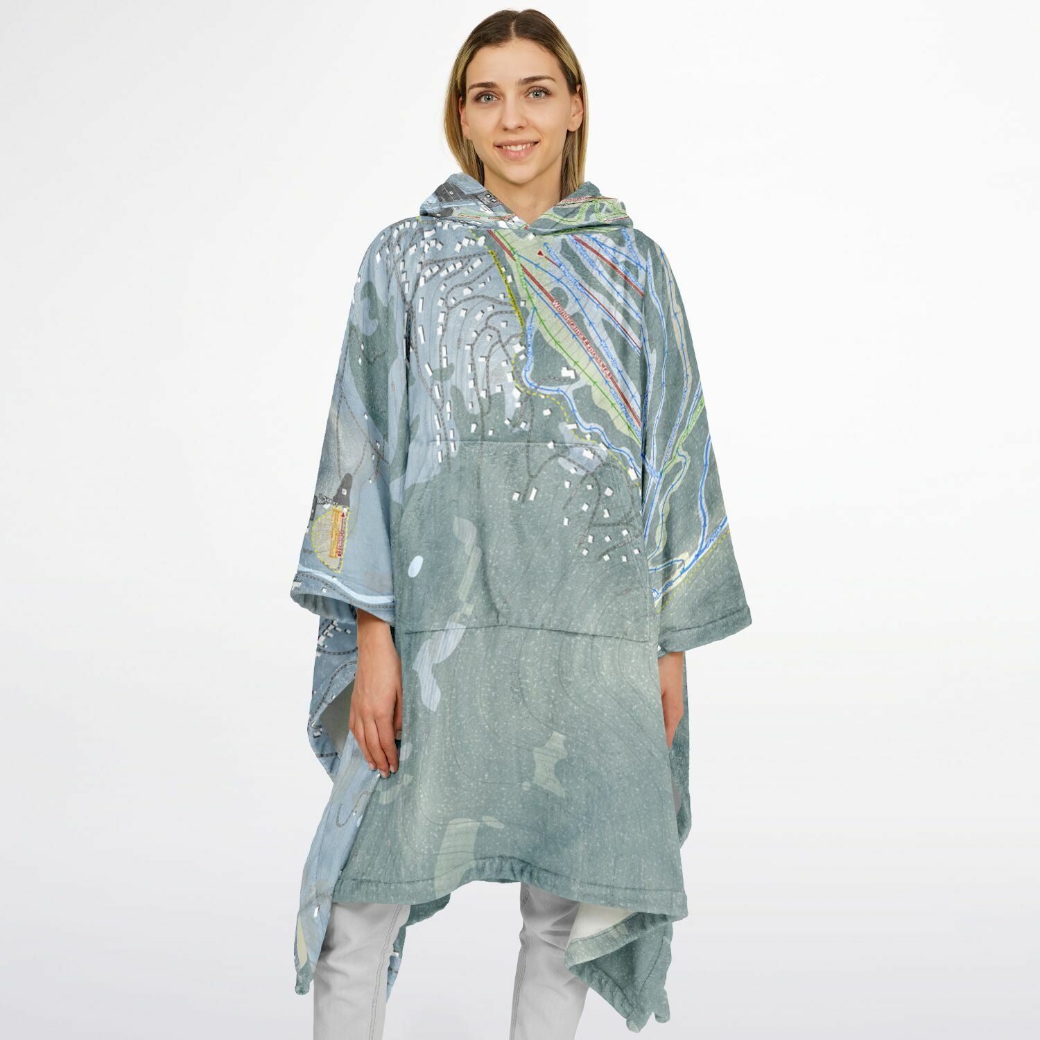 Windham Mountain, New York Ski Resort Map Flannel Blanket Poncho