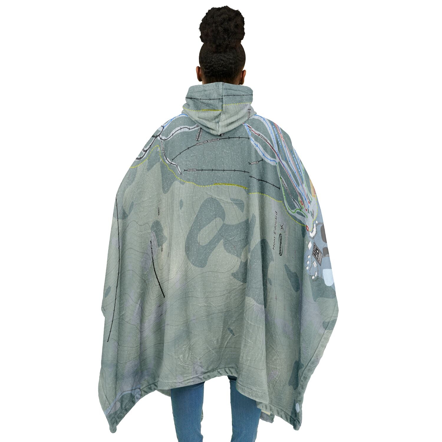 Mont Edouard, Quebec Ski Resort Map Flannel Blanket Poncho