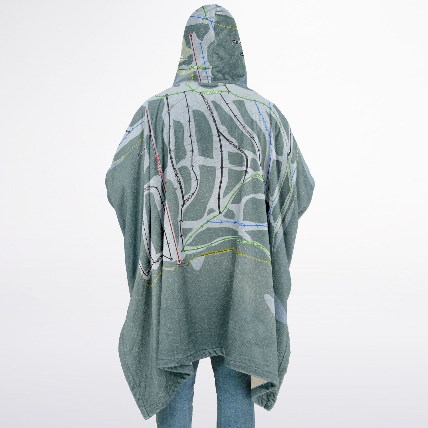 Pass Powderkeg, Alberta Ski Resort Map Flannel Blanket Poncho