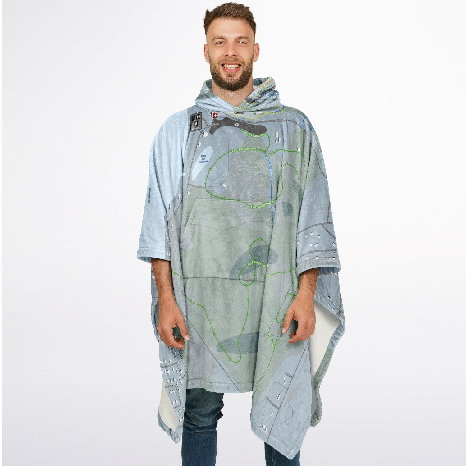 Baie des Sables, Quebec Ski Resort Map Flannel Blanket Poncho